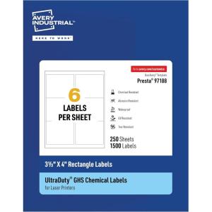 imageAvery UltraDuty GHS Labels Waterproof 2 X 3 White Rectangle Labels 200 Total Use with Laser Printers313 X 4