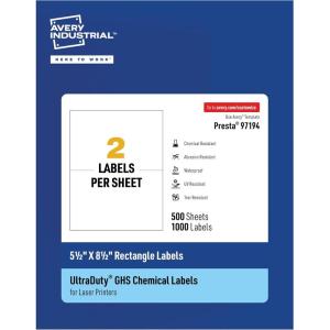imageAvery UltraDuty GHS Labels Waterproof 2 X 3 White Rectangle Labels 200 Total Use with Laser Printers512 X 812