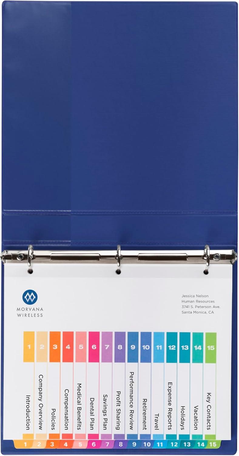 imageAvery 15 Tab Dividers for 3 Ring Binders Customizable Table of Contents Multicolor Tabs 6 Sets 111976 sets