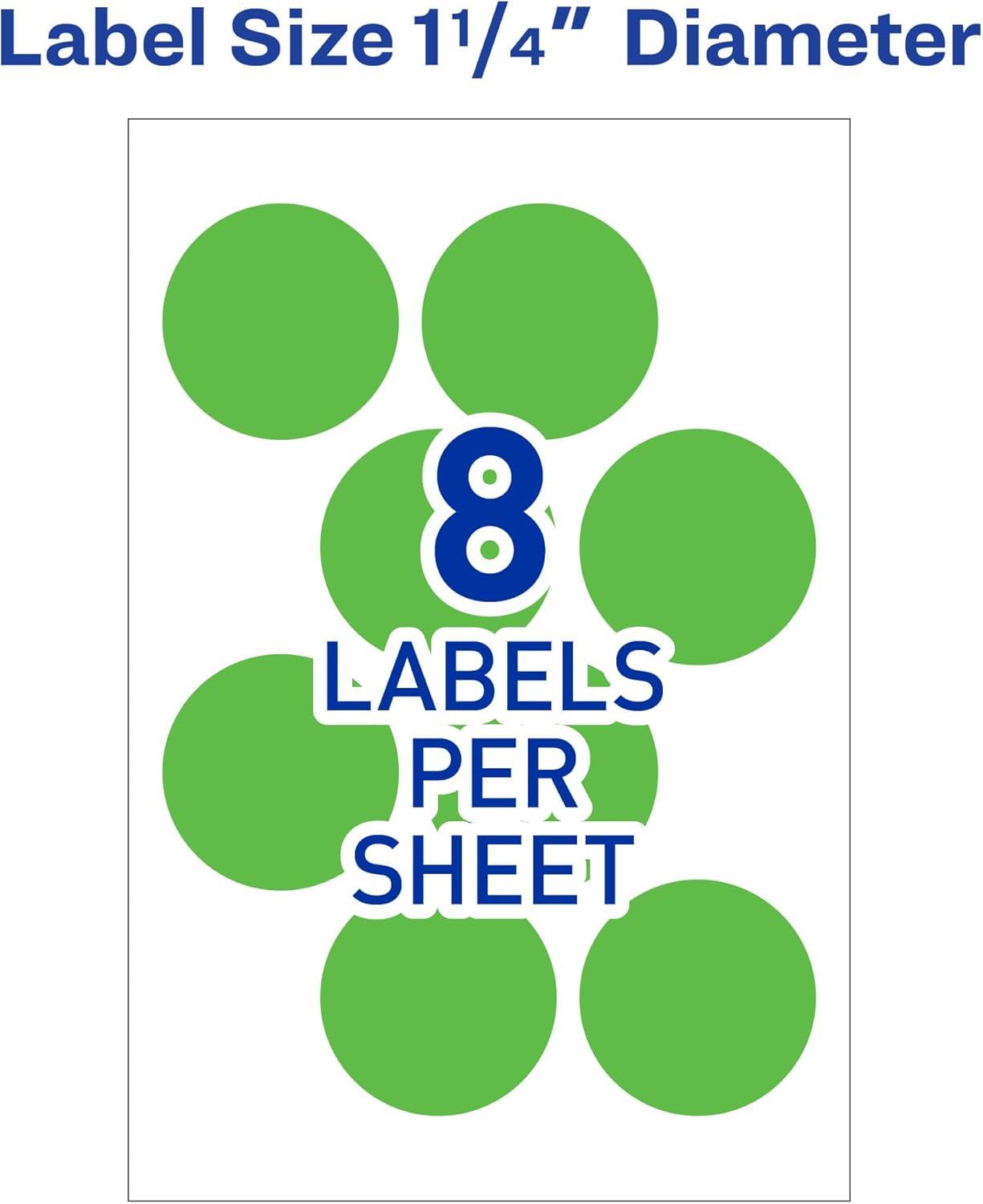 imageAvery 5498 Removable Print or Write Color Coding Labels for Laser Printers 114quot Round  Neon Green Pack of 400