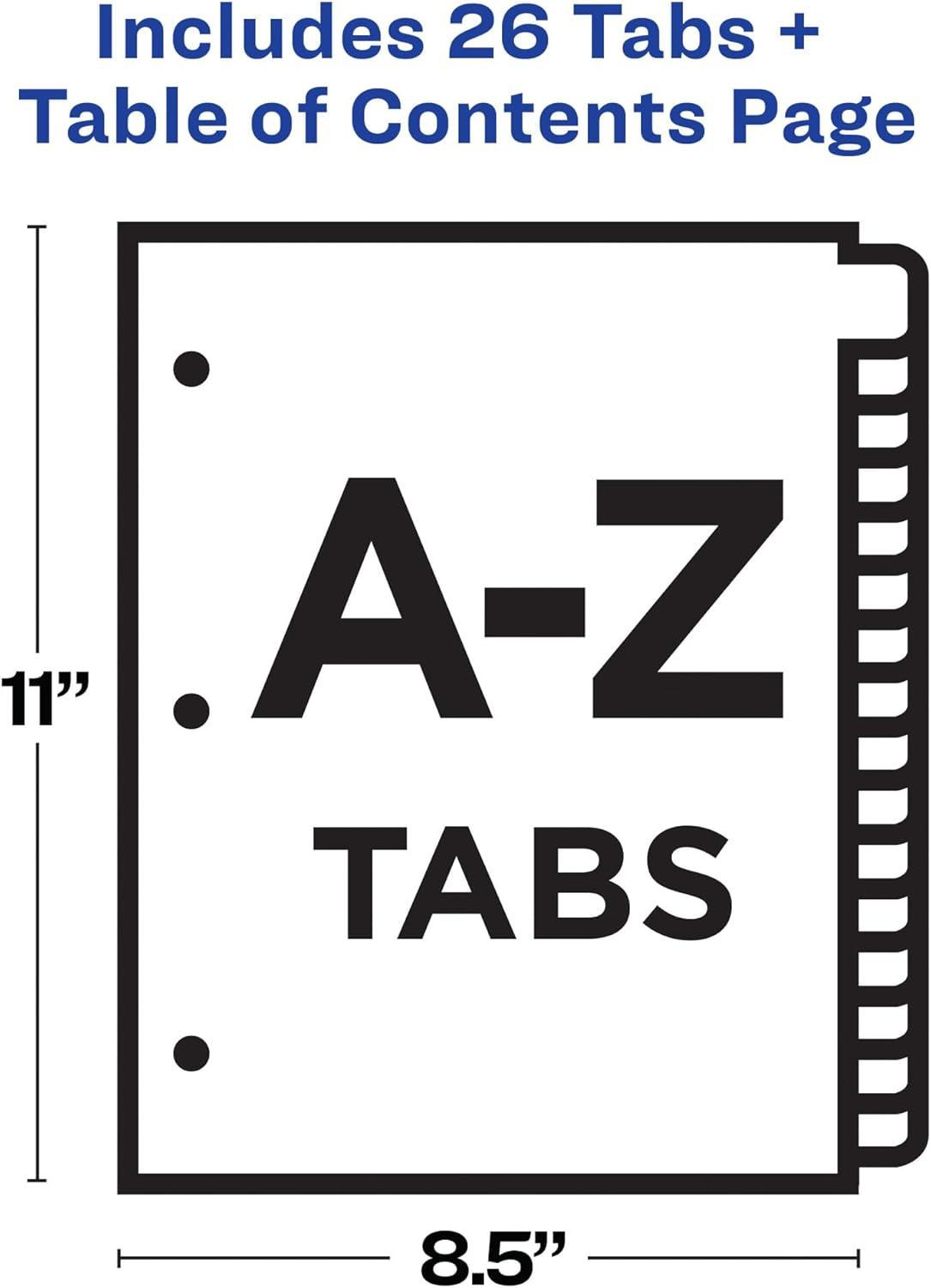 imageAvery AZ Dividers for 3 Ring Binders 26 Tabs per Set Customizable Table of Contents Multicolor Tabs Great for Organizing Reports Projects and More 111250281 H x 110 L x 110 W