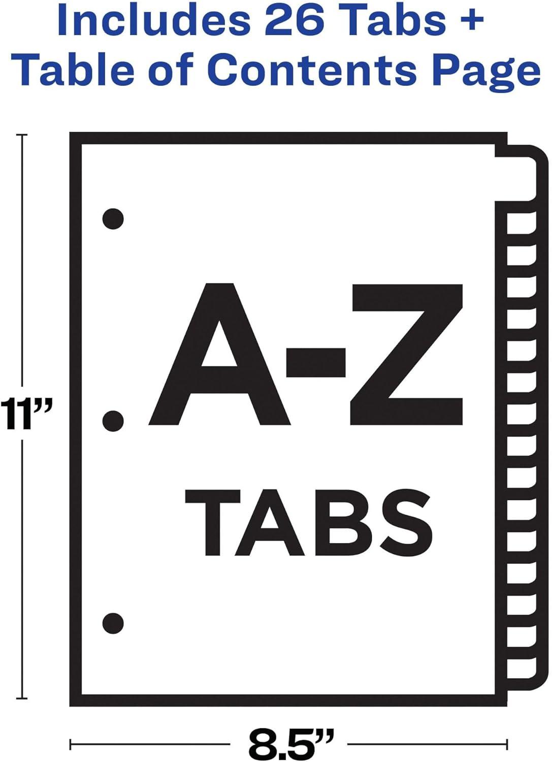 imageAvery AZ Dividers for 3 Ring Binders 26 Tabs per Set Customizable Table of Contents Multicolor Tabs Great for Organizing Reports Projects and More 111250281 H x 110 L x 110 W Pack of 12