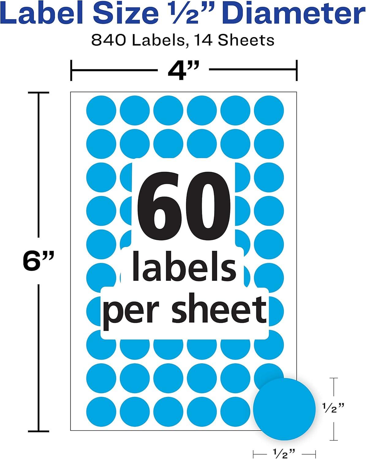 imageAvery ColorCoding Removable Labels 12 Inch Round Stickers Light Blue NonPrintable 840 Dot Stickers Total 5050One Size Pack of 2