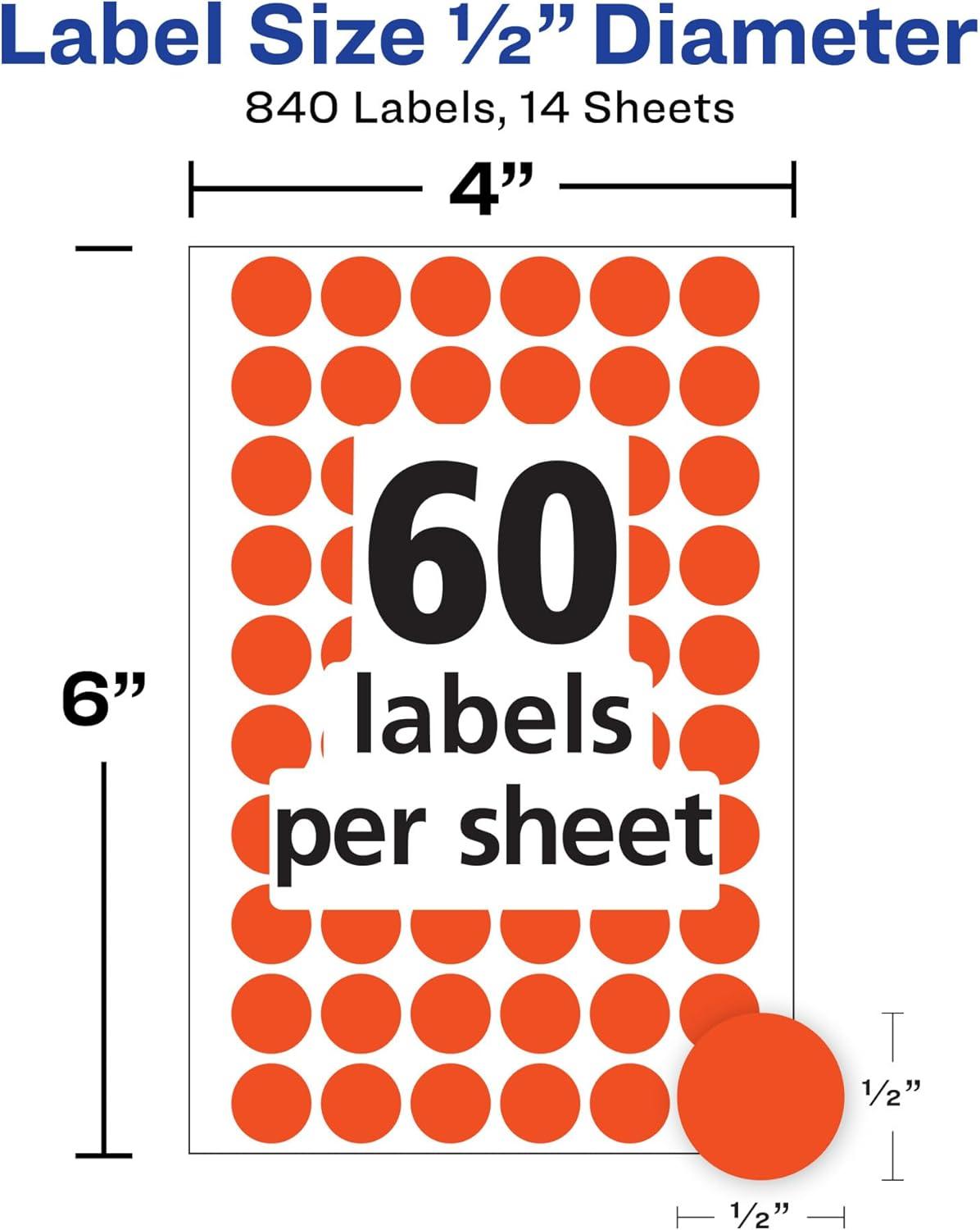 imageAvery ColorCoding Removable Labels 12 Inch Round Stickers Neon Coral NonPrintable 840 Dot Stickers Total 5051One Size