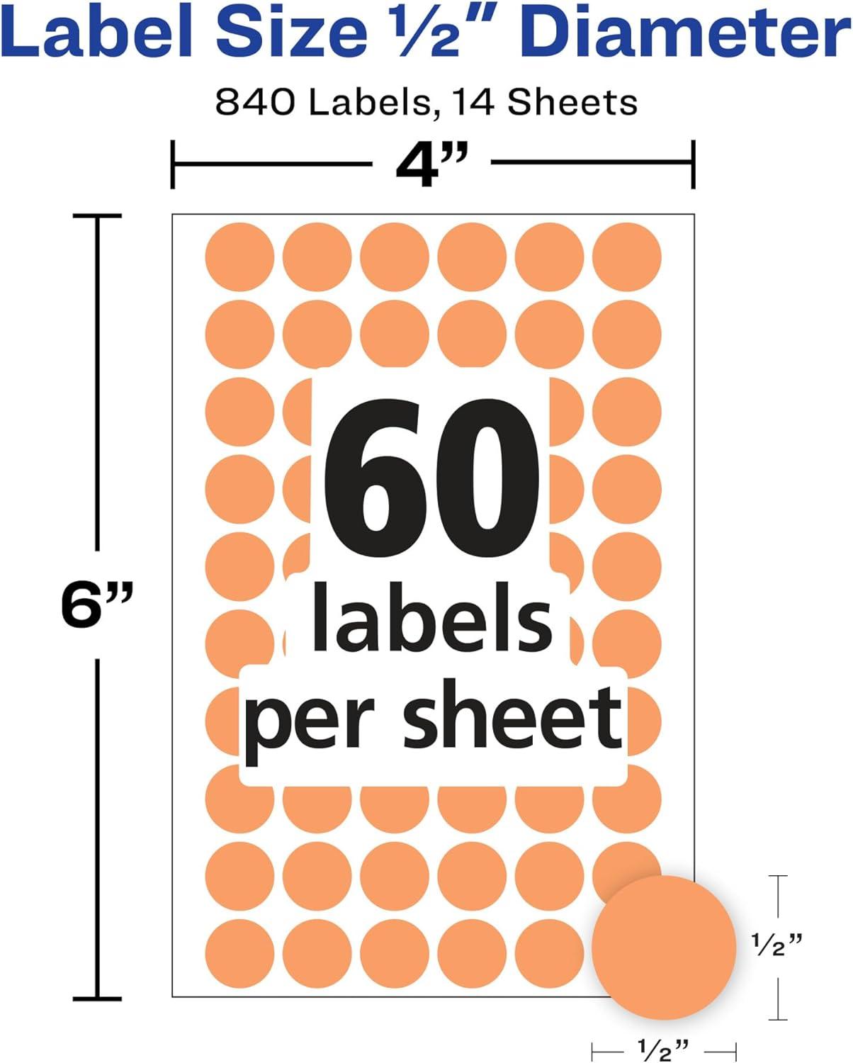 imageAvery ColorCoding Removable Labels 12 Inch Round Stickers Neon Orange NonPrintable 840 Dot Stickers Total 5062