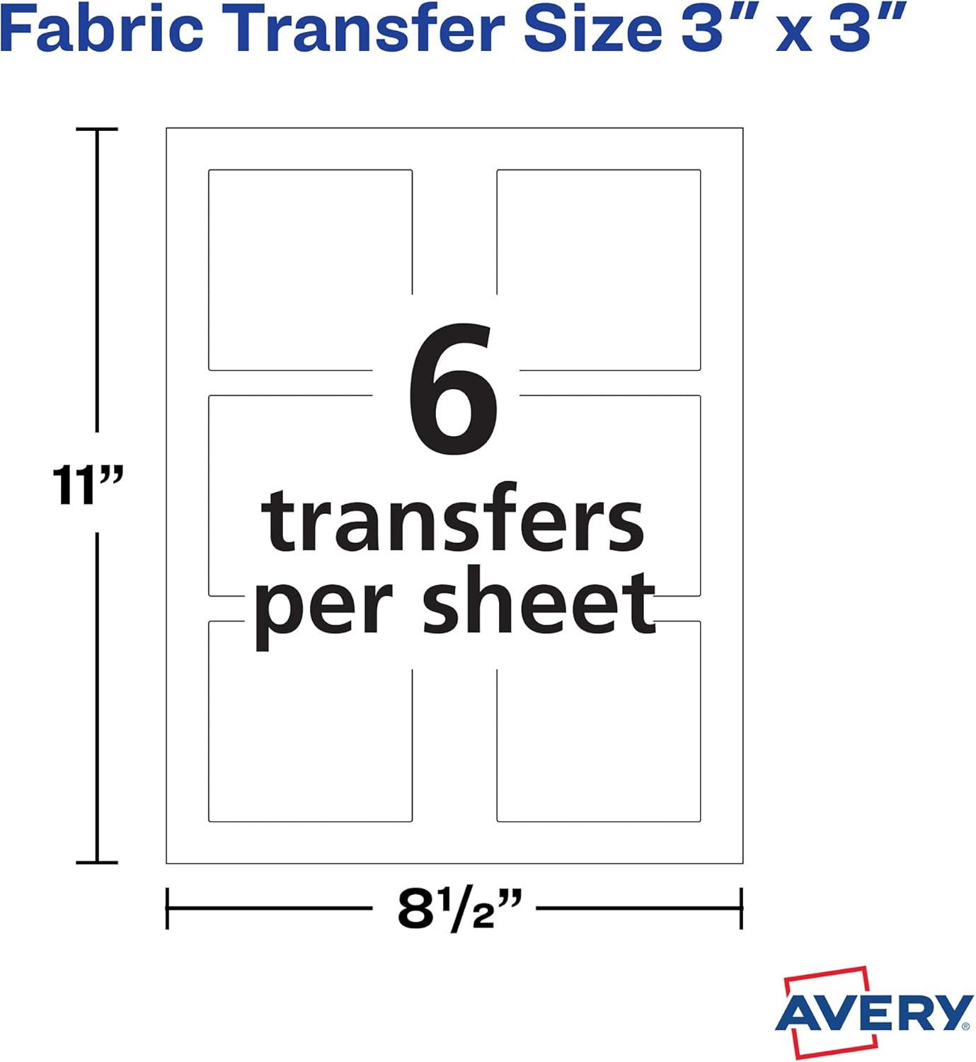 imageAvery Dark Transfer Paper for TShirts 3quot x 3quot Pre DieCut IronOn Square Transfers PrinttotheEdge 3 Sheets of Heat Transfer Paper 18 Total 02231