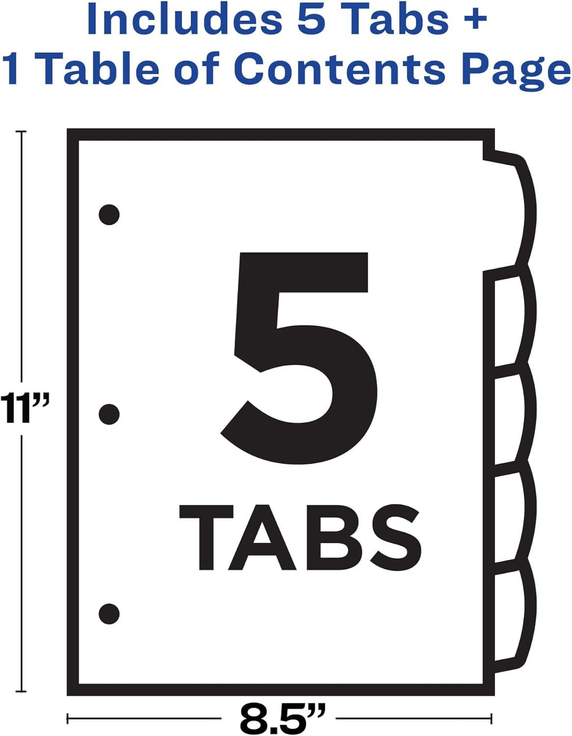 imageAvery Dividers for 3 Ring Binders 5 Tabs per Set Customizable Table of Contents Multicolor Arched Tabs Great for Organizing Reports Projects and More 11840Pack of 1