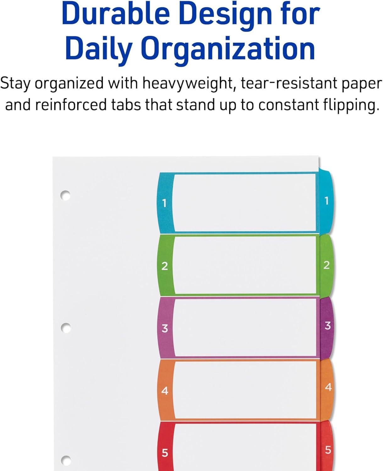 imageAvery Dividers for 3 Ring Binders 5 Tabs per Set Customizable Table of Contents Multicolor Arched Tabs Great for Organizing Reports Projects and More 11840Pack of 1