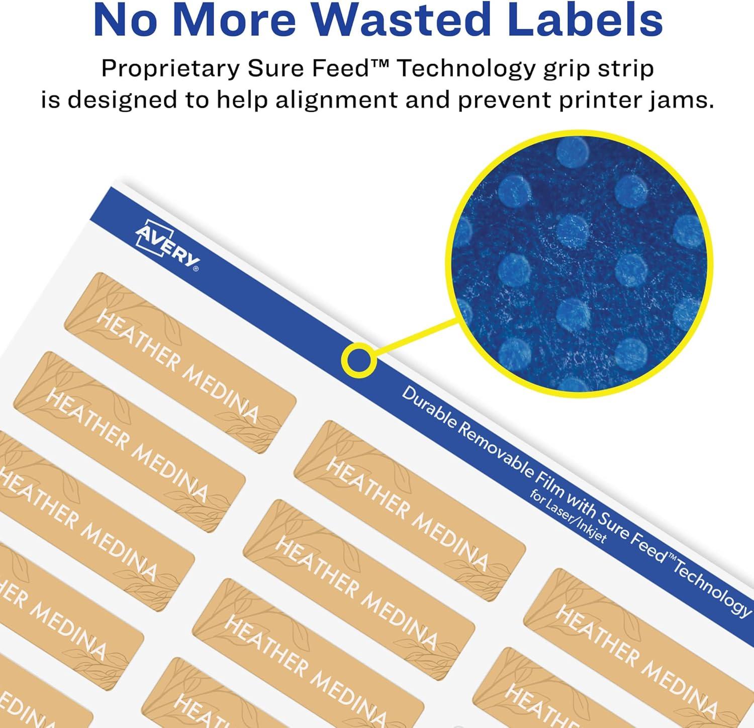 imageAvery Durable Removable Rectangle Labels Sure Feed Technology 05quot x 175quot Matte White Film WaterResistant PrinttoTheEdge LaserPigmentBased Inkjet 1400 Total1 400 labels