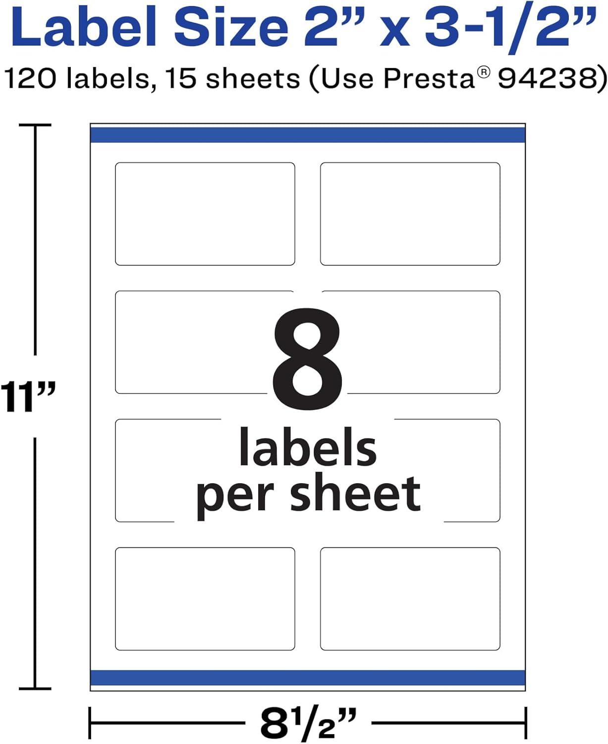 imageAvery Durable Removable Rectangle Labels Sure Feed Technology 2quot x 35quot Matte White Film WaterResistant PrinttoTheEdge LaserPigmentBased Inkjet Printable 200 Total120 labels