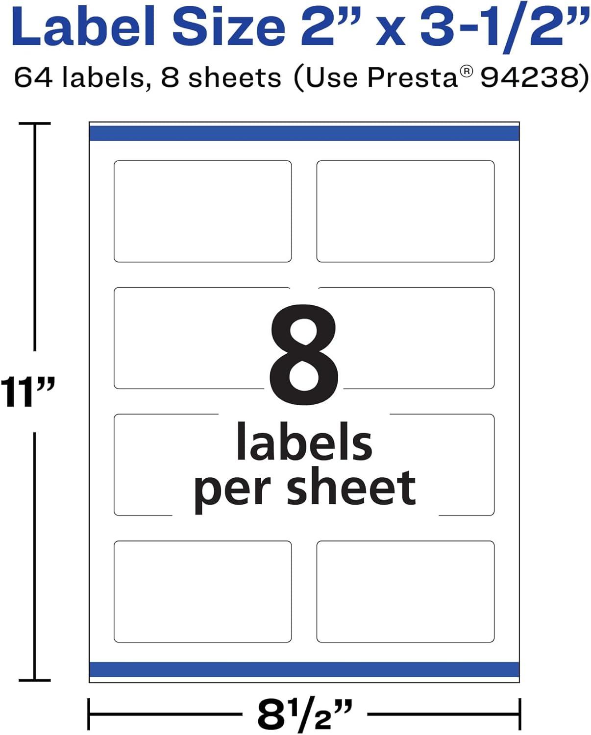 imageAvery Durable Removable Rectangle Labels Sure Feed Technology 2quot x 35quot Matte White Film WaterResistant PrinttoTheEdge LaserPigmentBased Inkjet Printable 200 Total64 labels