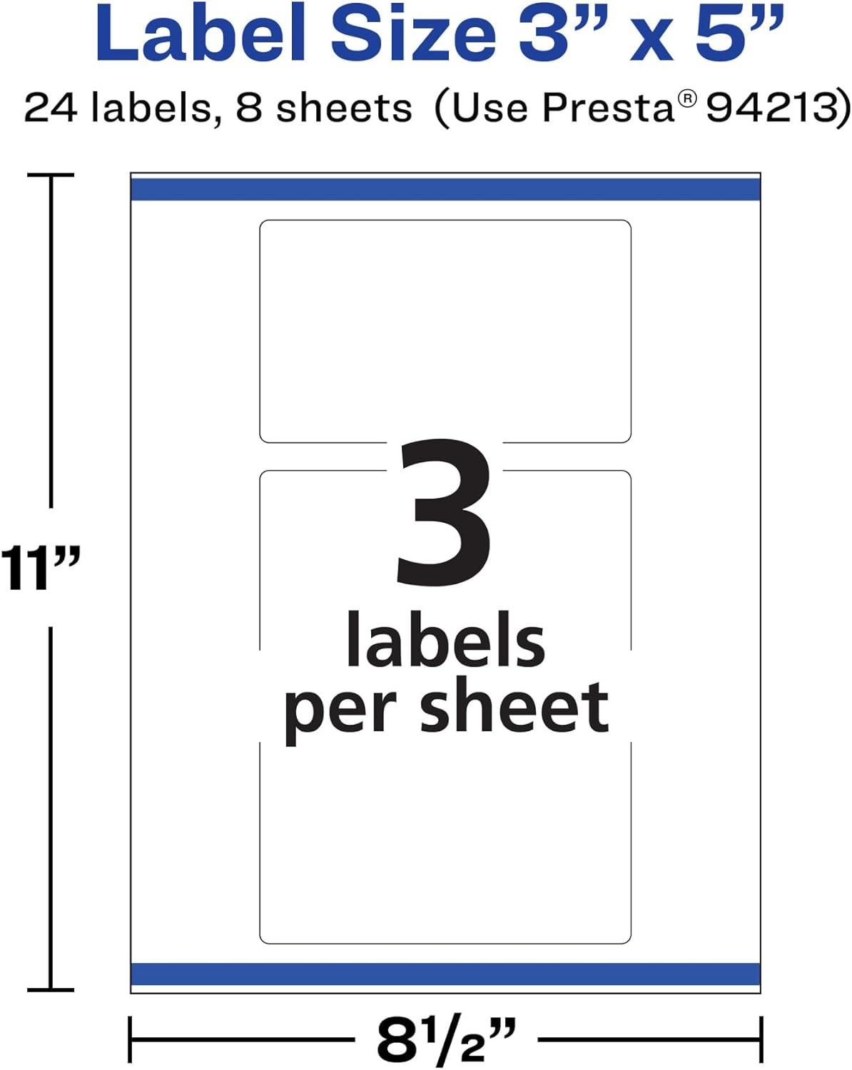 imageAvery Durable Removable Rectangle Labels Sure Feed Technology 3quot x 5quot Matte White Film WaterResistant PrinttoTheEdge LaserPigmentBased Inkjet Printable 75 Total24 labels