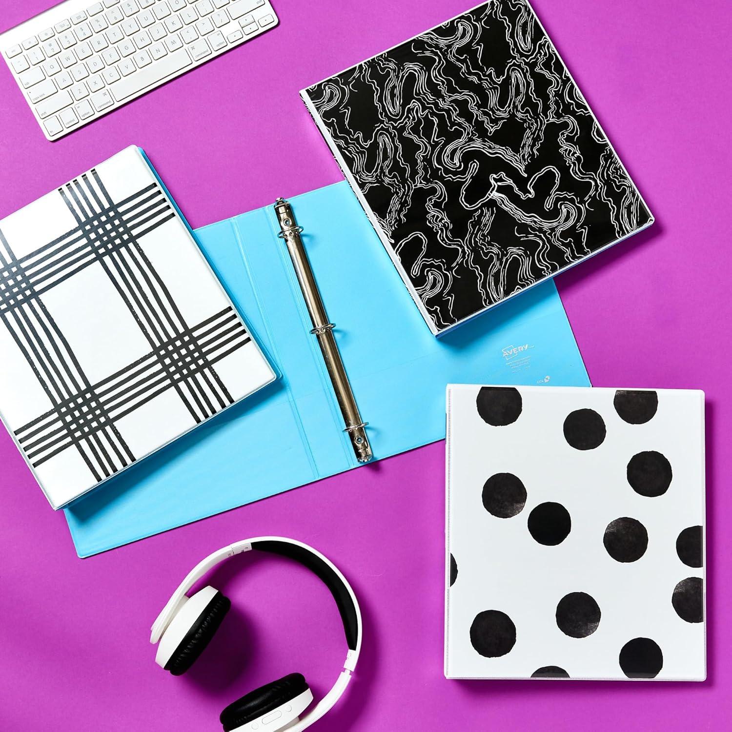 imageAvery Durable View 3 Ring Binder 1 Inch Round Rings Black and White Dots 1 Fashion Binder 26744