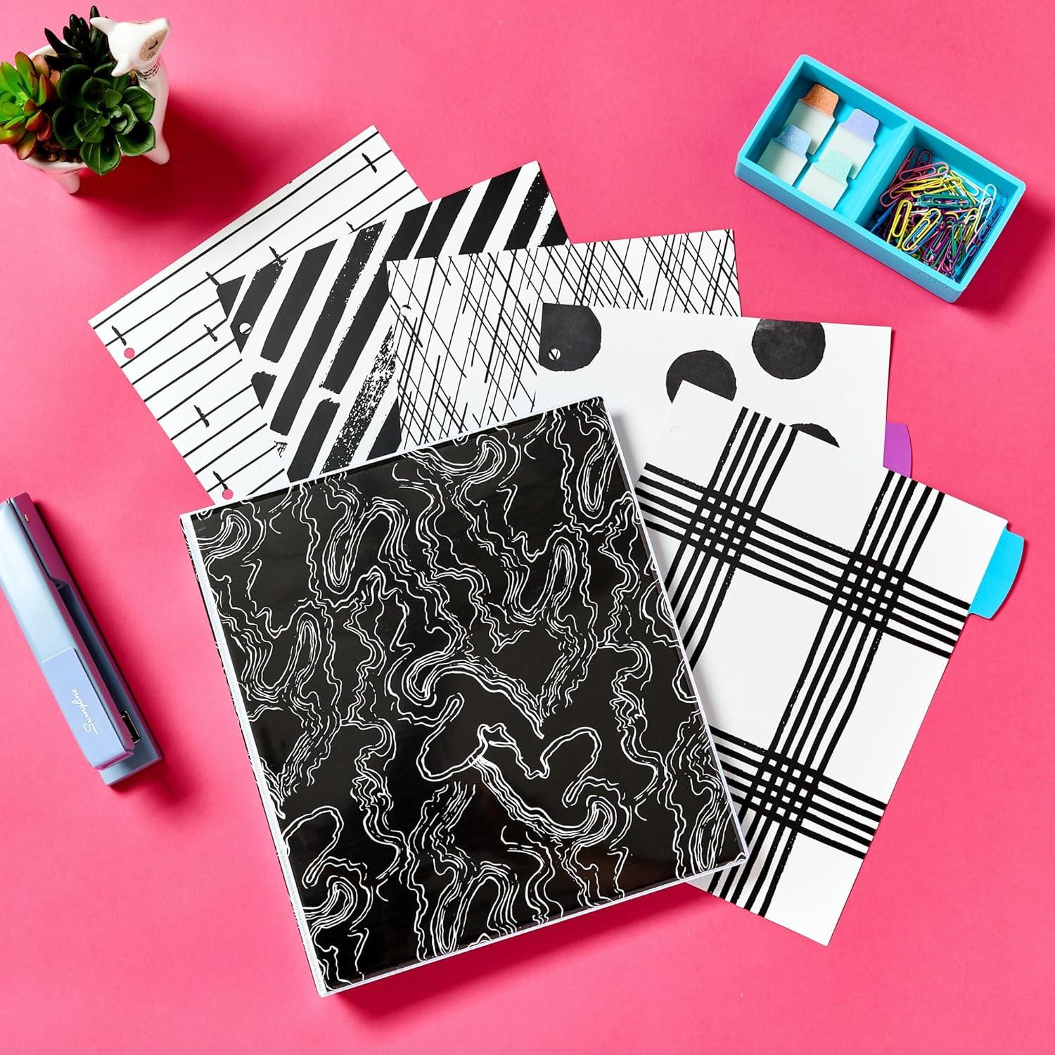 imageAvery Durable View 3 Ring Binder 1 Inch Round Rings Black and White Marble Waves 1 Fashion Binder 26743