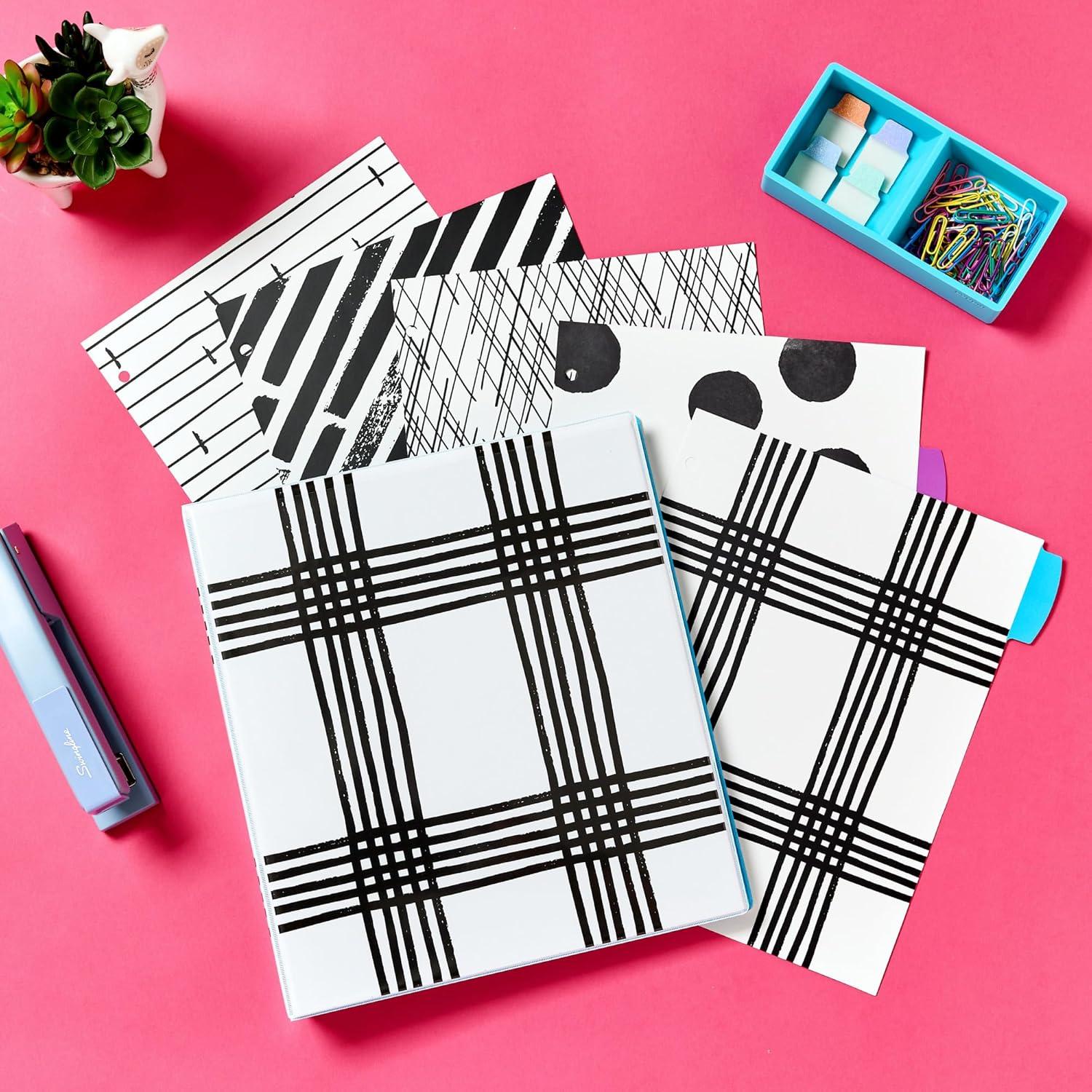 imageAvery Durable View 3 Ring Binder 1 Inch Round Rings Black and White Plaid 1 Fashion Binder 26742