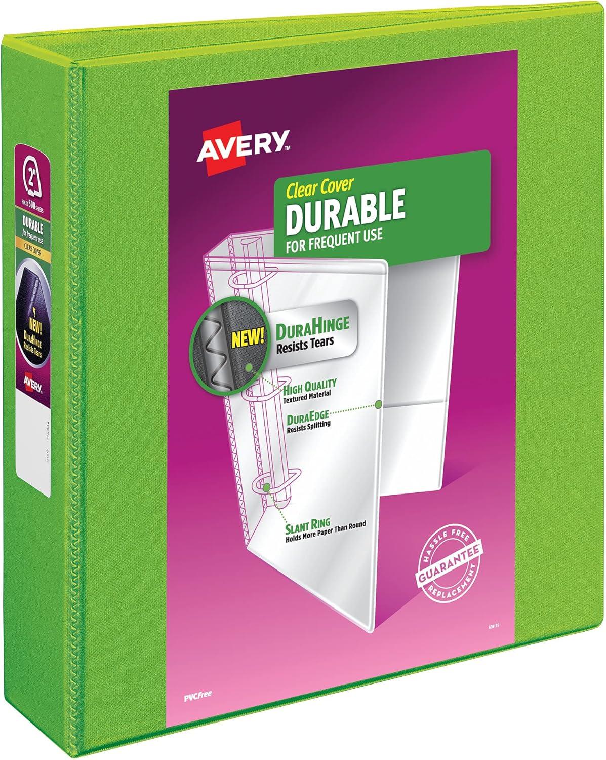 imageAvery Durable View 3 Ring Binder 1quot Slant Rings 250Sheet Capacity 14 Inch Wide Spine Great for Home School Supplies Office or Organization Needs 1 Green Binder 17832Green