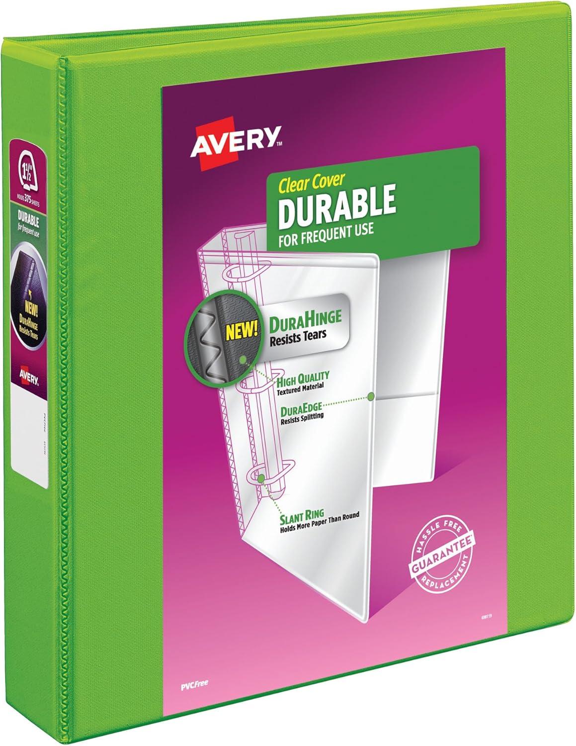 imageAvery Durable View 3 Ring Binder 1quot Slant Rings 250Sheet Capacity 14 Inch Wide Spine Great for Home School Supplies Office or Organization Needs 1 Green Binder 17832Green