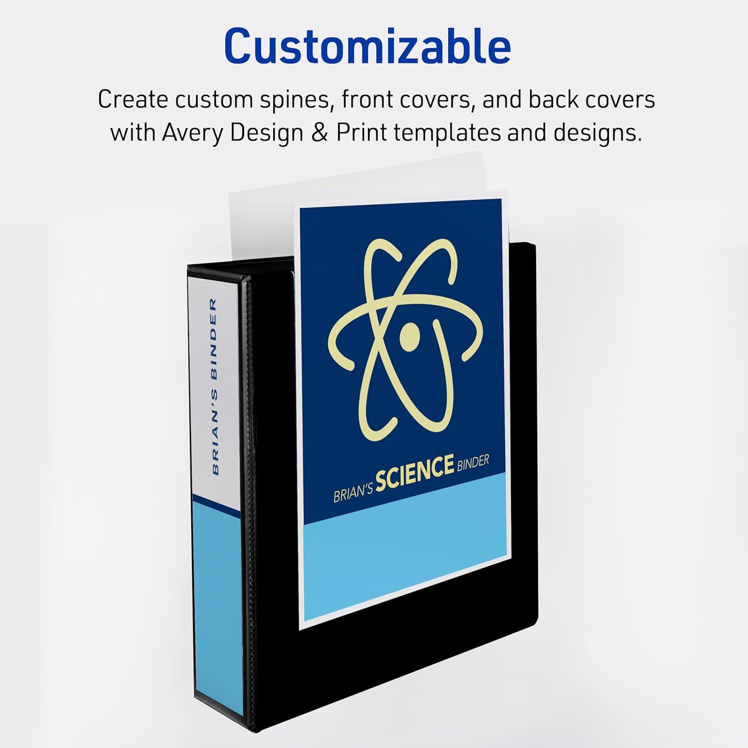 imageAvery Durable View 3 Ring Binder 2 Inch Slant Rings 530Sheet Capacity DuraHinge 28 Inch Wide Spine Customizable Clear Covers and Spine 1 Dark Blue Binder 17034Blue