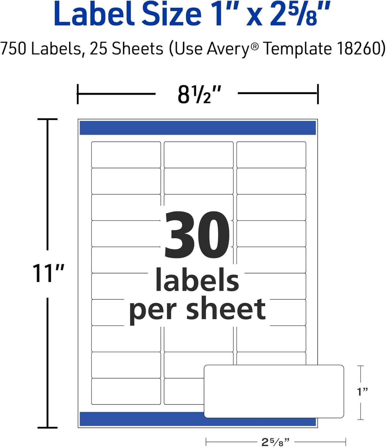 imageAvery Easy Peel Printable Address Labels with Sure Feed 1quot x 258quot Customizable Stickers White 300 Blank Mailing Labels Great for Mailing Shipping and More 18160One Size
