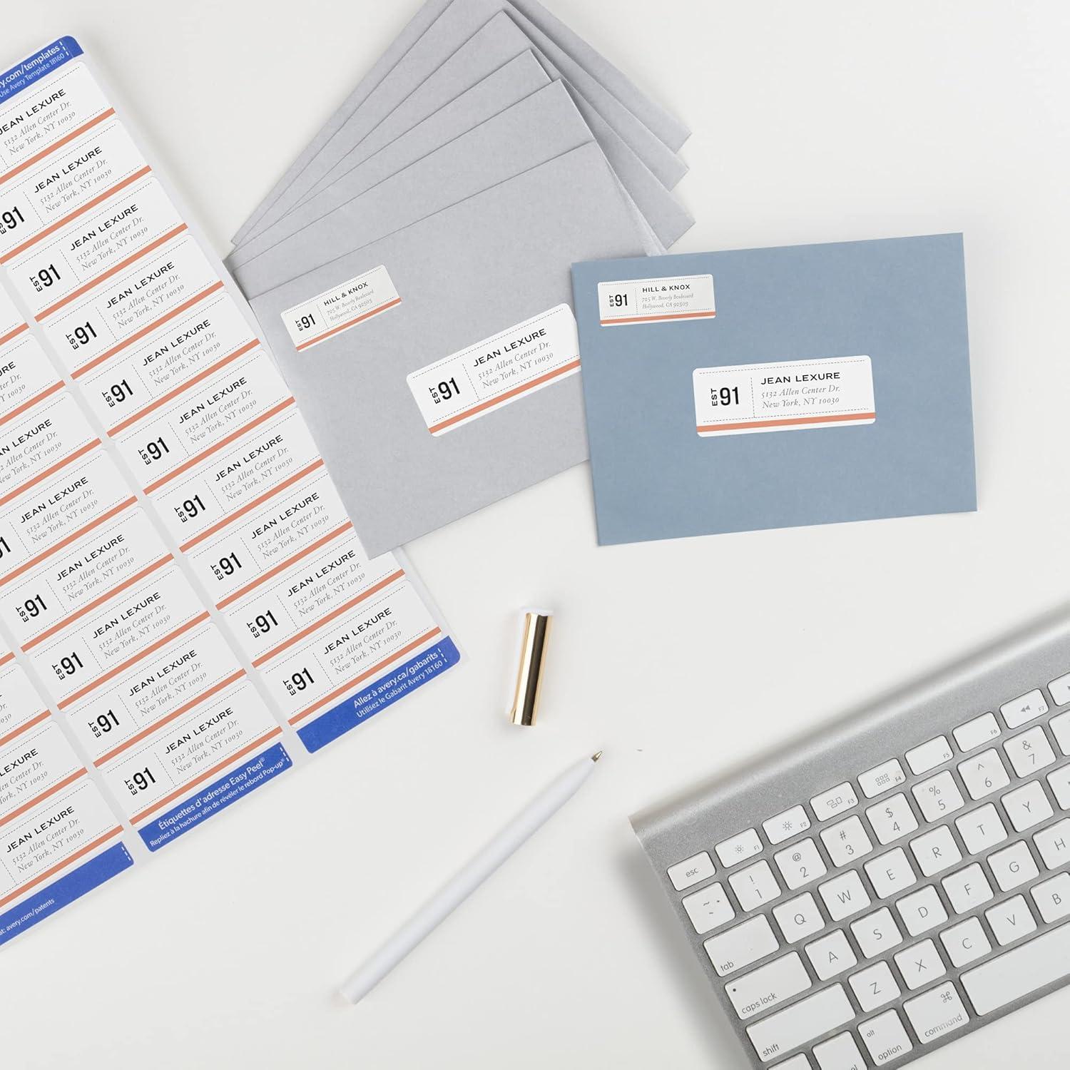 imageAvery Easy Peel Printable Address Labels with Sure Feed 1quot x 258quot Customizable Stickers White 300 Blank Mailing Labels Great for Mailing Shipping and More 181601 x 2 58