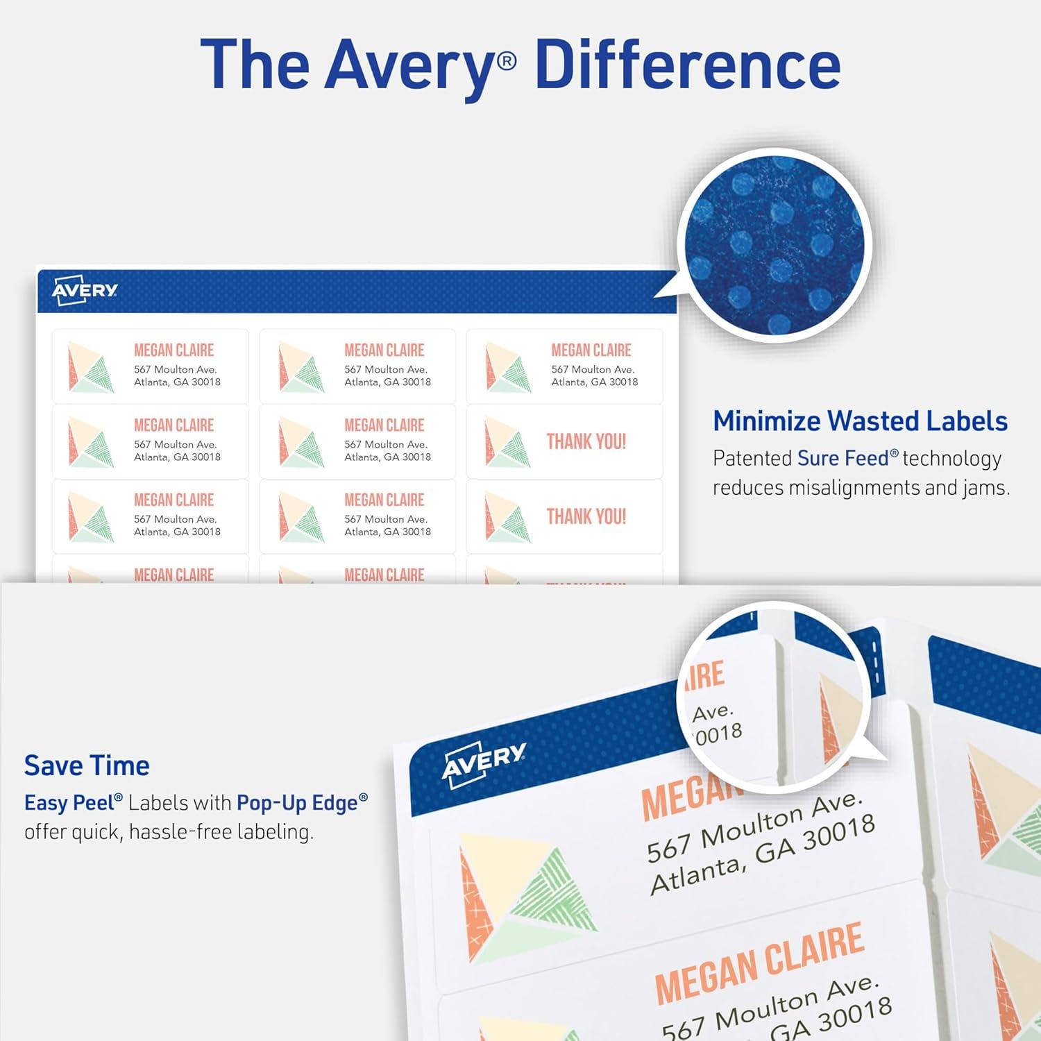 imageAvery Easy Peel Printable Address Labels with Sure Feed 1quot x 258quot Customizable Stickers White 300 Blank Mailing Labels Great for Mailing Shipping and More 181601 x 258 Pack of 5