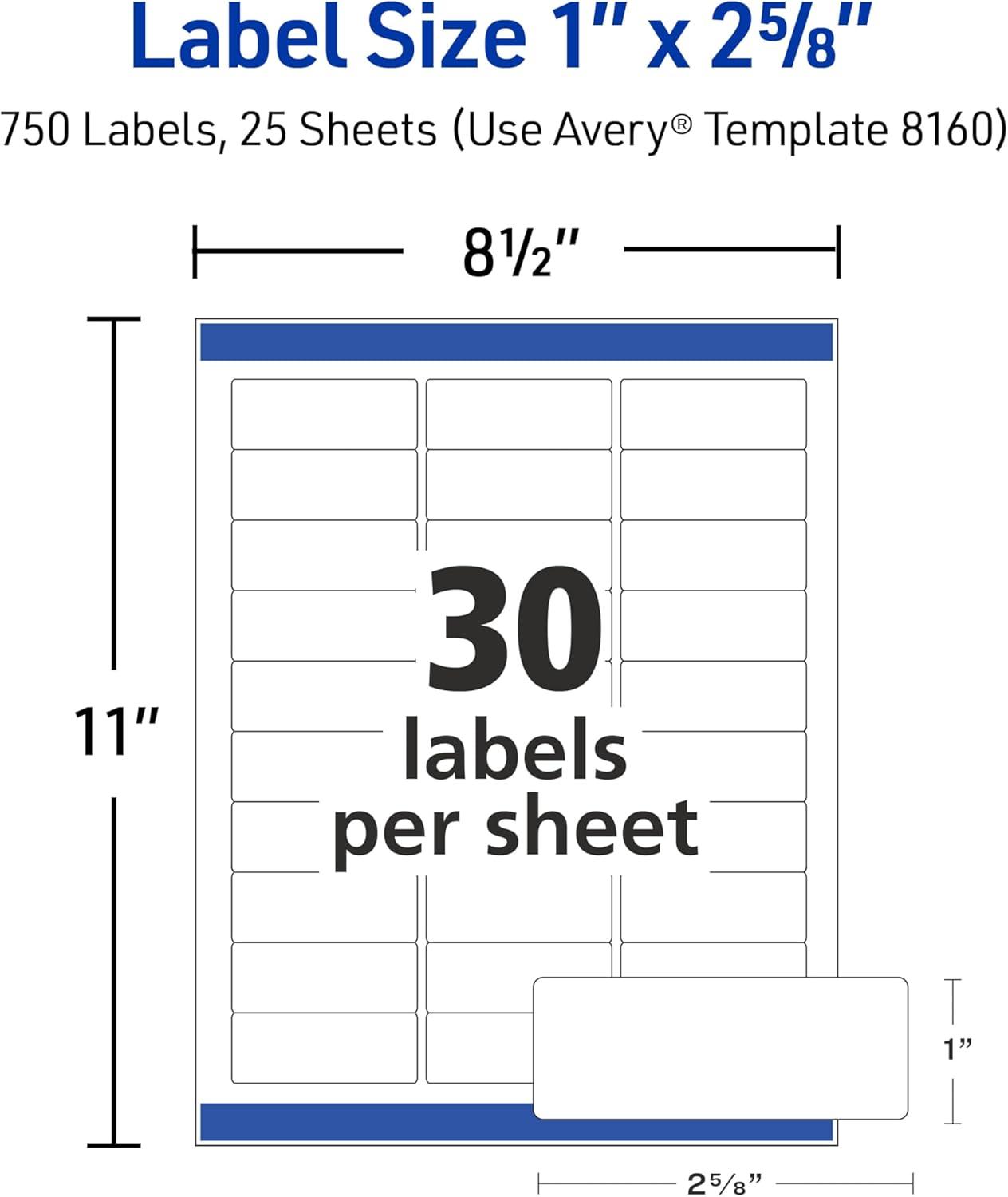 imageAvery Easy Peel Printable Address Labels with Sure Feed 1quot x 258quot Customizable Stickers White 3750 Blank Mailing Labels Great for Mailing Shipping and More 5Pack of 8160250 labels