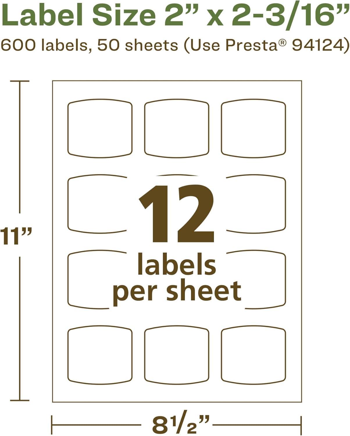 imageAvery EcoFriendly Matte White Recycled Arched Square Labels 2quot x 2316quot PrinttoTheEdge Matte White Labels Permanent Adhesive LaserInkjet Printable 120 Total600 labels