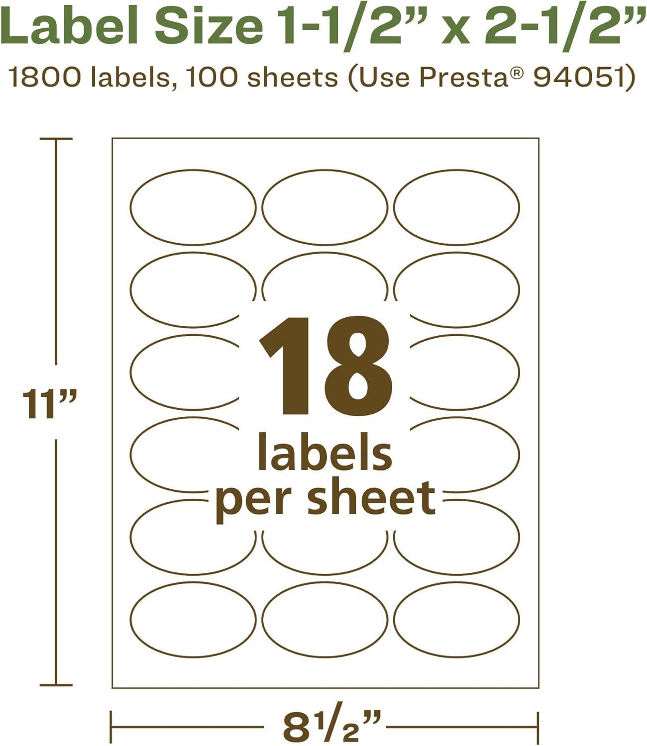 imageAvery EcoFriendly Matte White Recycled Oval Labels 15quot x 25quot Matte White Labels Permanent Adhesive LaserInkjet Printable 450 Total1 800 labels