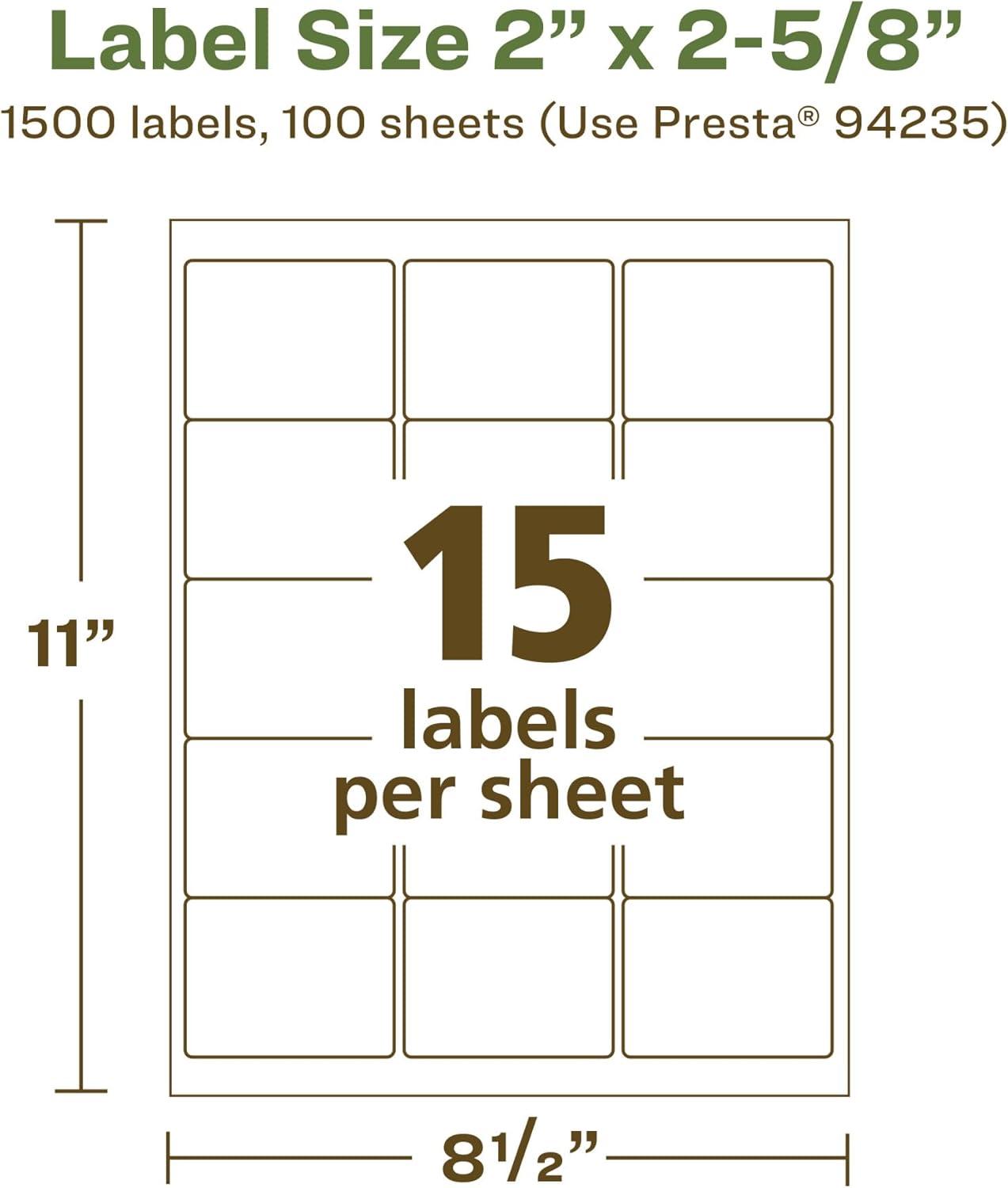 imageAvery EcoFriendly Matte White Recycled Rectangle Labels 2quot x 258quot Matte White Labels Permanent Adhesive LaserInkjet Printable 375 Total1 500 labels
