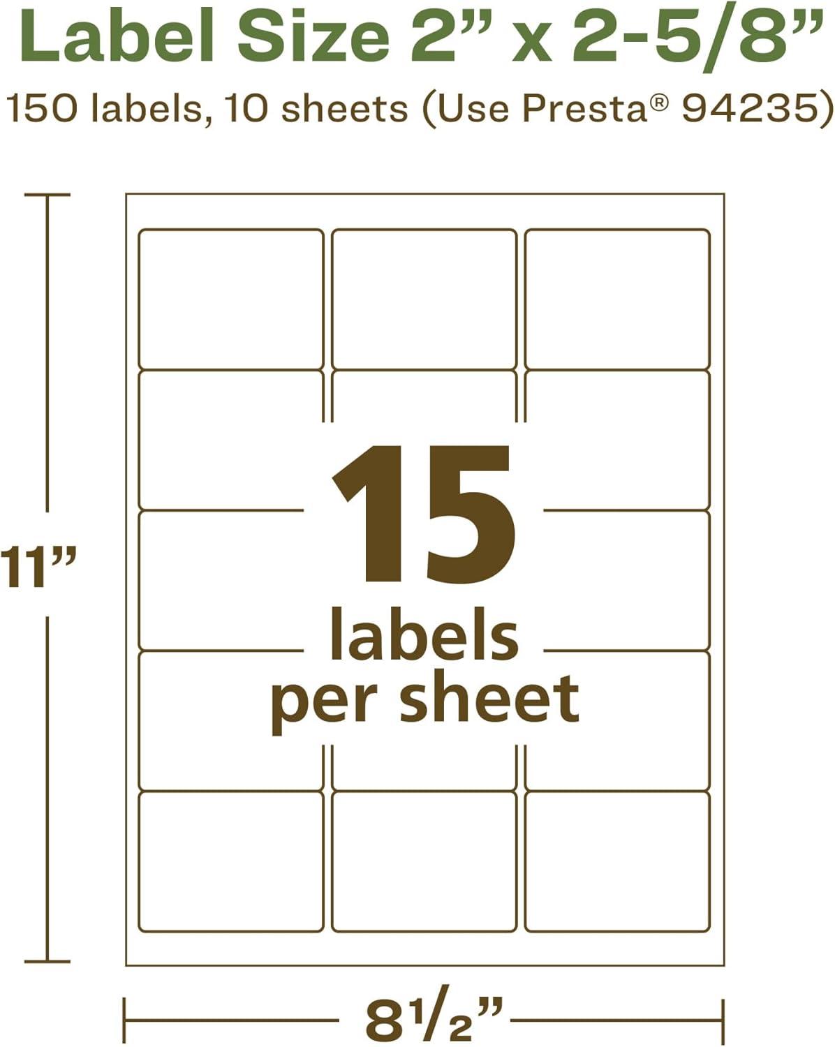 imageAvery EcoFriendly Matte White Recycled Rectangle Labels 2quot x 258quot Matte White Labels Permanent Adhesive LaserInkjet Printable 375 Total150 labels