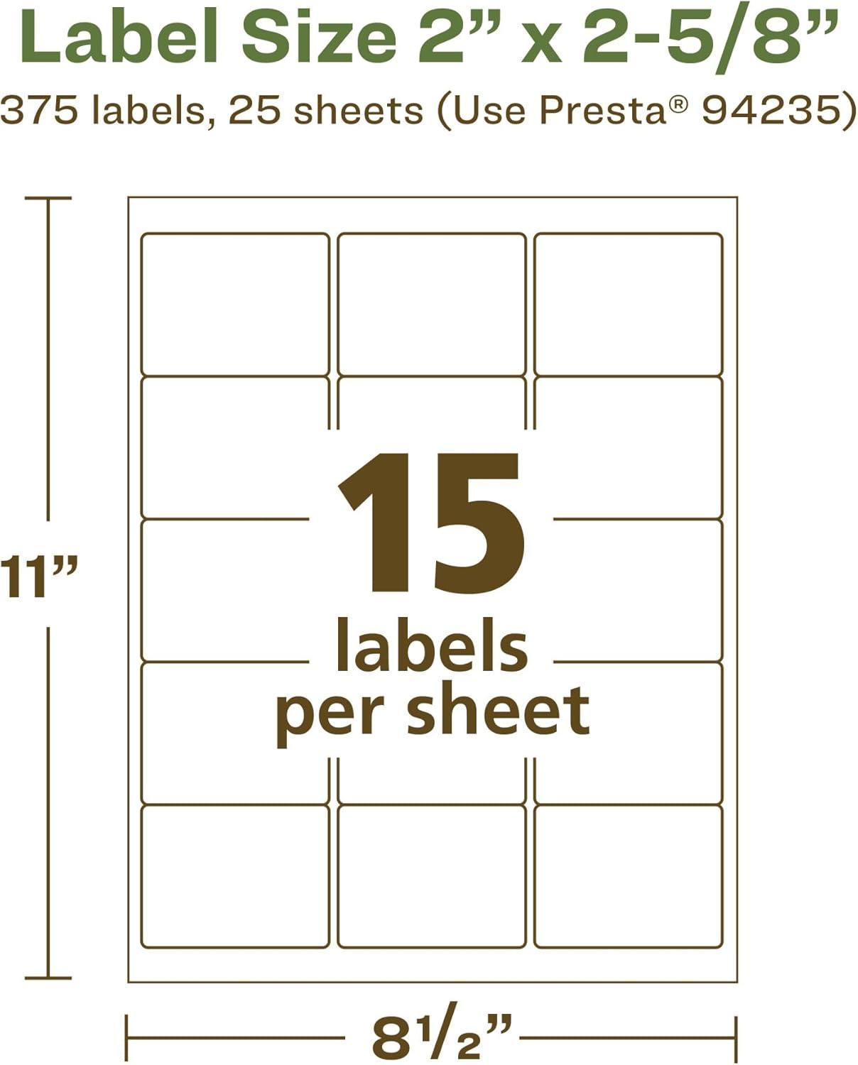 imageAvery EcoFriendly Matte White Recycled Rectangle Labels 2quot x 258quot Matte White Labels Permanent Adhesive LaserInkjet Printable 375 Total375 labels