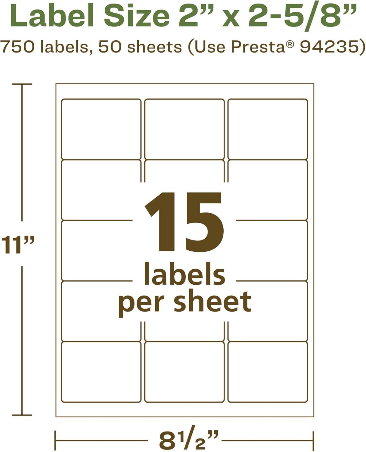imageAvery EcoFriendly Matte White Recycled Rectangle Labels 2quot x 258quot Matte White Labels Permanent Adhesive LaserInkjet Printable 375 Total750 labels