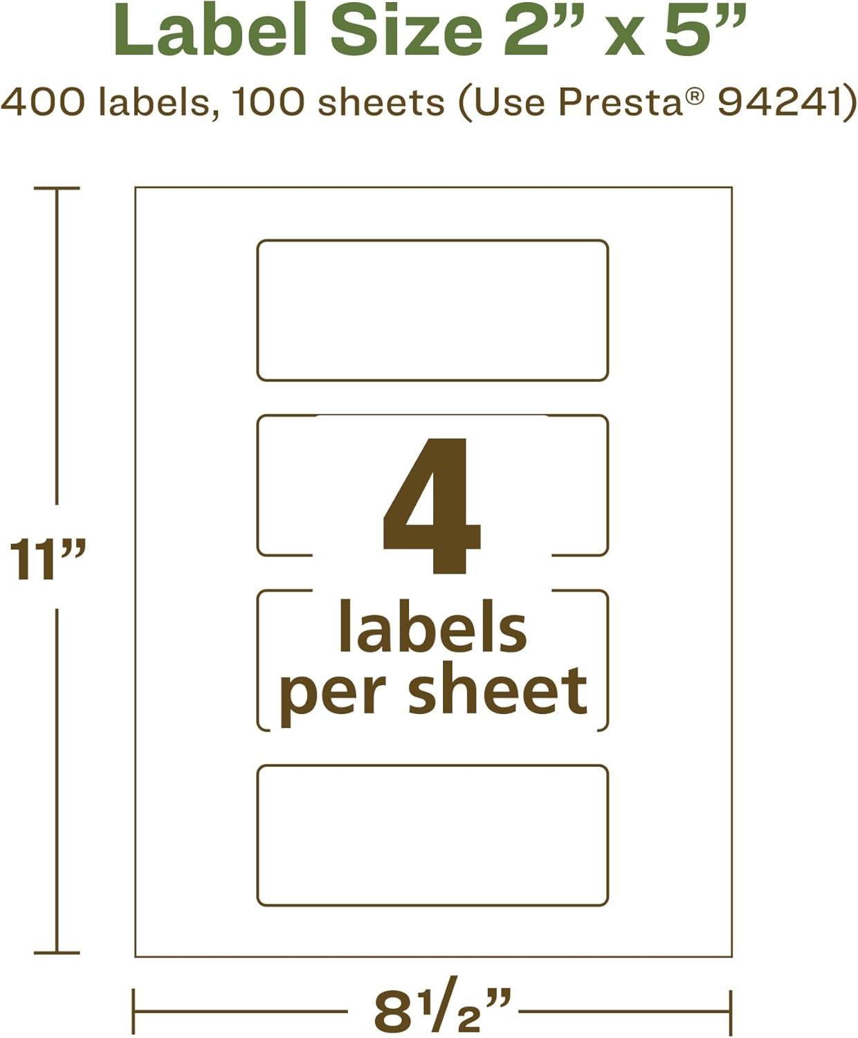 imageAvery EcoFriendly Matte White Recycled Rectangle Labels 2quot x 5quot PrinttoTheEdge Matte White Labels Permanent Adhesive LaserInkjet Printable 400 Total400 labels
