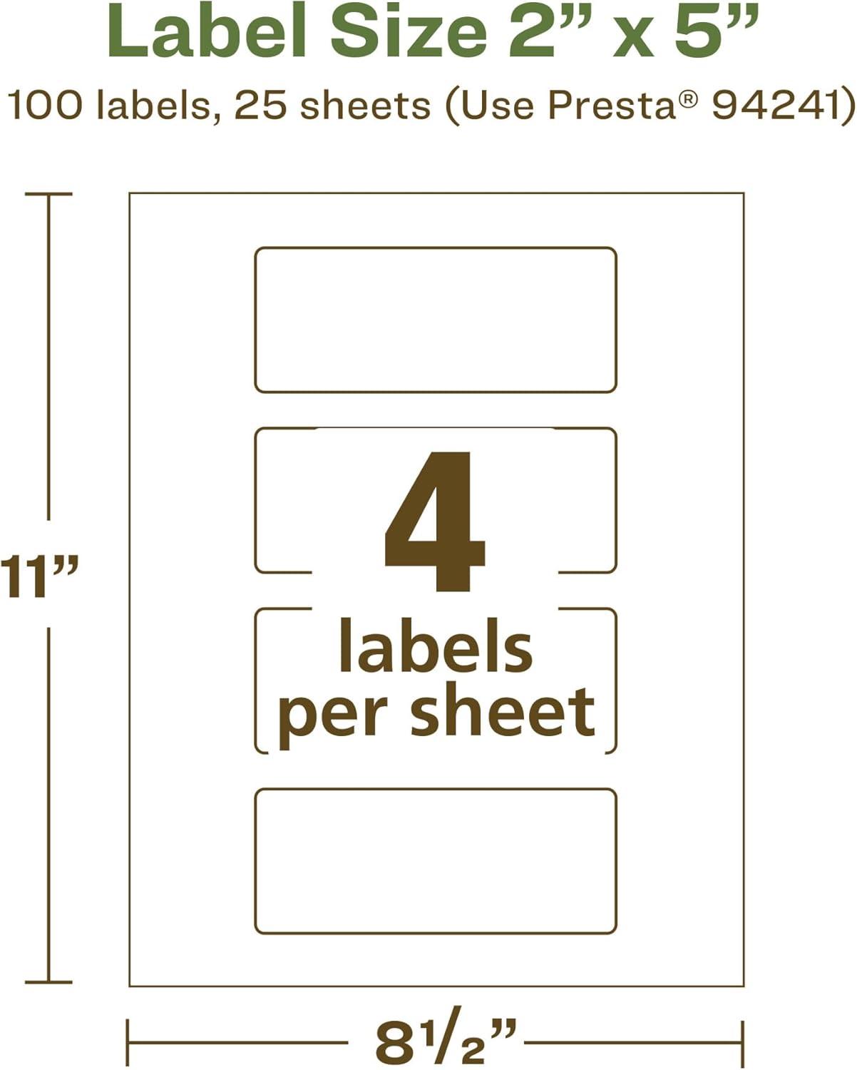 imageAvery EcoFriendly Matte White Recycled Rectangle Labels 2quot x 5quot PrinttoTheEdge Matte White Labels Permanent Adhesive LaserInkjet Printable 400 Total100 labels