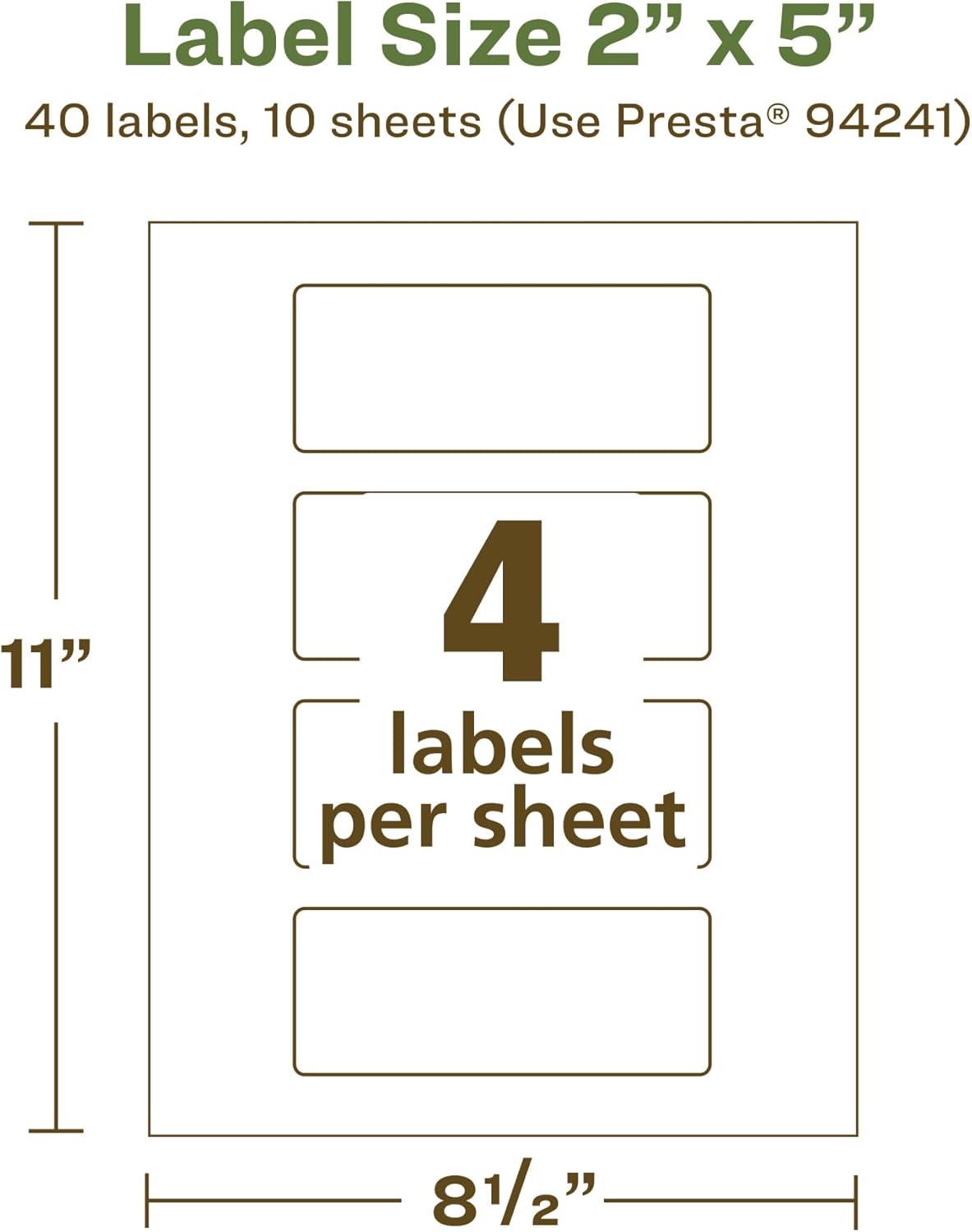 imageAvery EcoFriendly Matte White Recycled Rectangle Labels 2quot x 5quot PrinttoTheEdge Matte White Labels Permanent Adhesive LaserInkjet Printable 400 Total40 labels