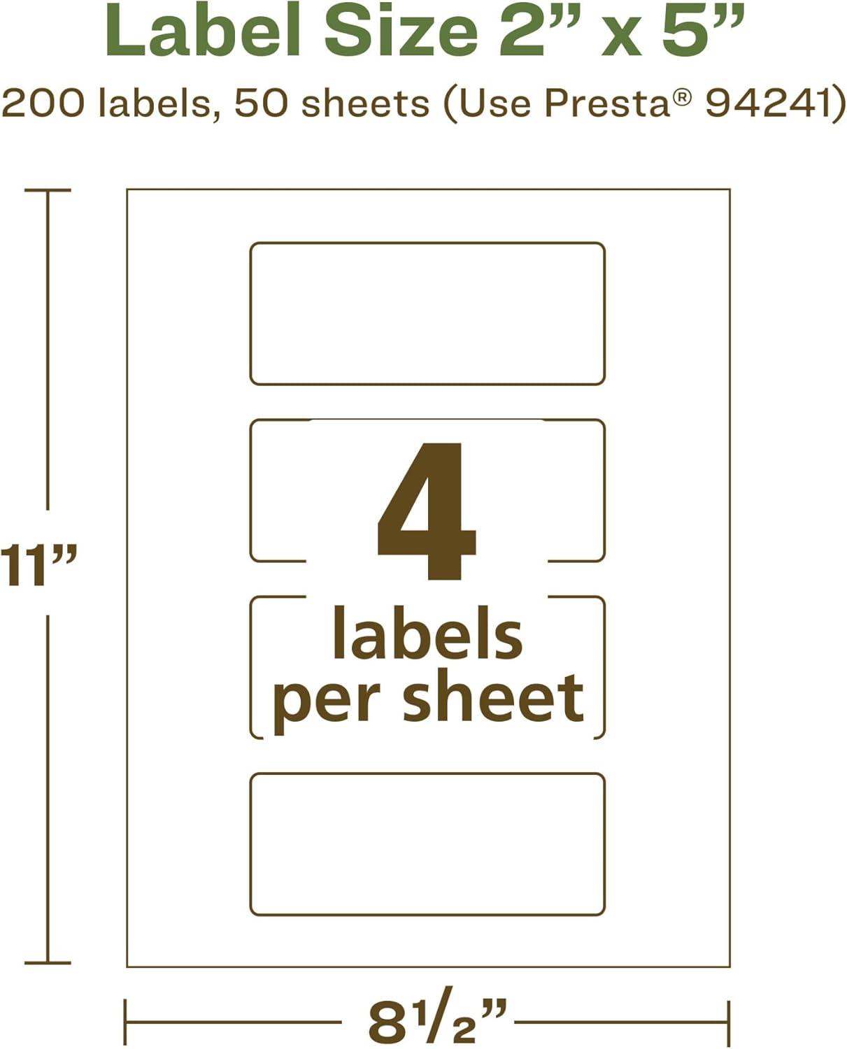 imageAvery EcoFriendly Matte White Recycled Rectangle Labels 2quot x 5quot PrinttoTheEdge Matte White Labels Permanent Adhesive LaserInkjet Printable 400 Total200 labels