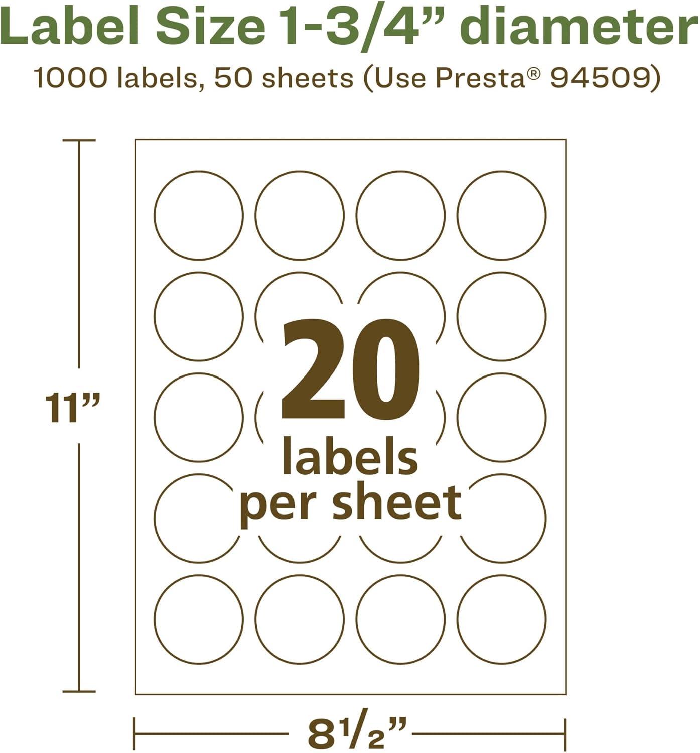 imageAvery EcoFriendly Matte White Recycled Round Labels 175quot Diameter PrinttoTheEdge Matte White Labels Permanent Adhesive LaserInkjet Printable 200 Total1 000 labels