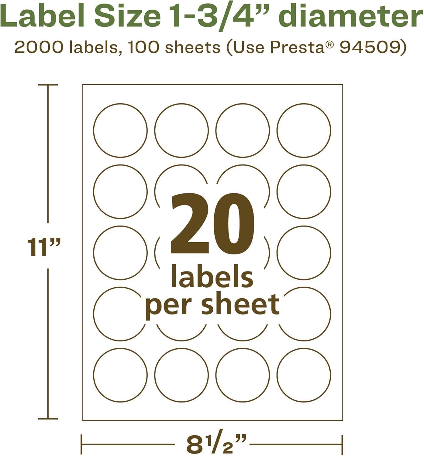 imageAvery EcoFriendly Matte White Recycled Round Labels 175quot Diameter PrinttoTheEdge Matte White Labels Permanent Adhesive LaserInkjet Printable 200 Total2 000 labels