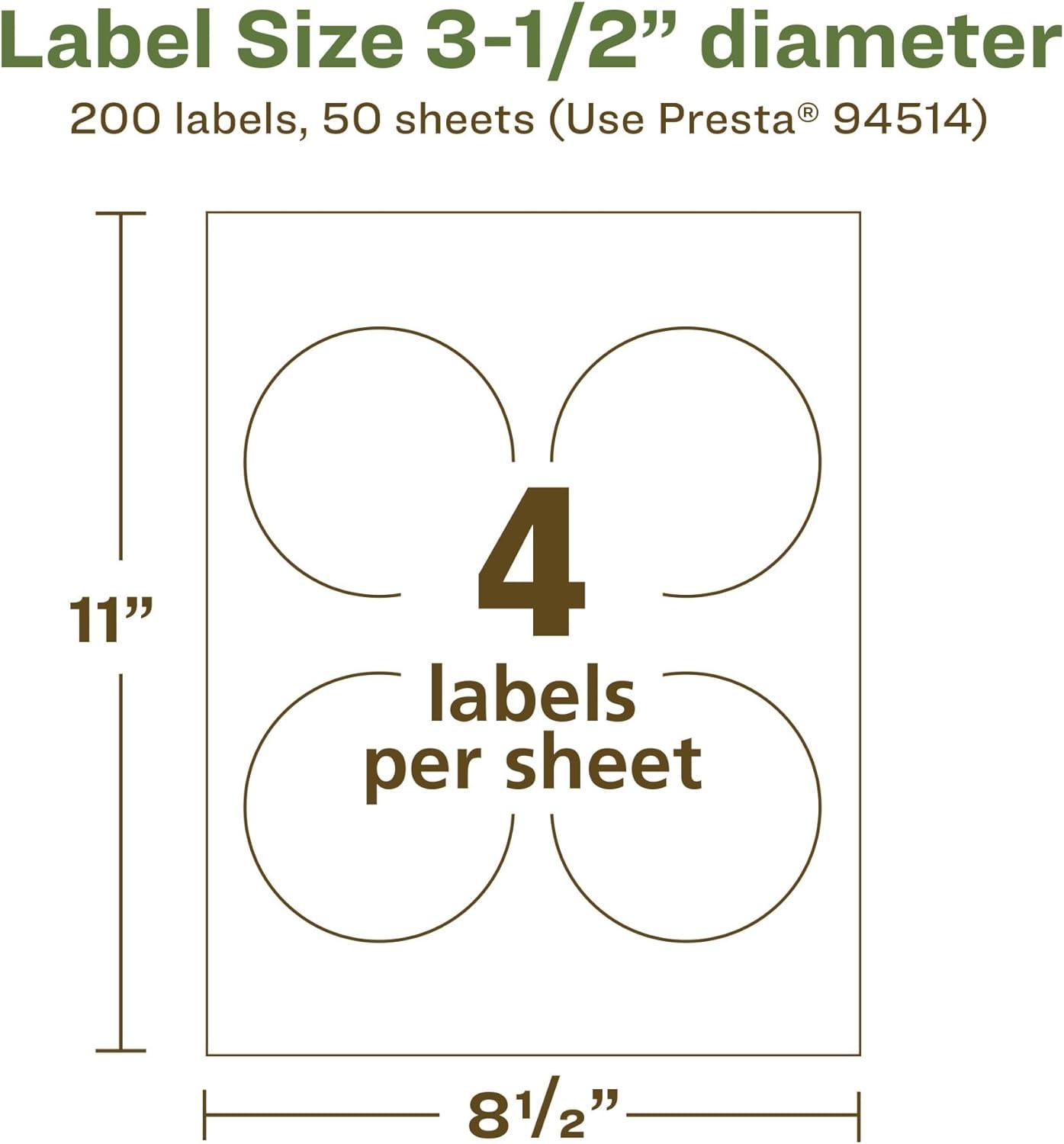 imageAvery EcoFriendly Matte White Recycled Round Labels 35quot Diameter PrinttoTheEdge Matte White Labels Permanent Adhesive LaserInkjet Printable 40 Total200 labels