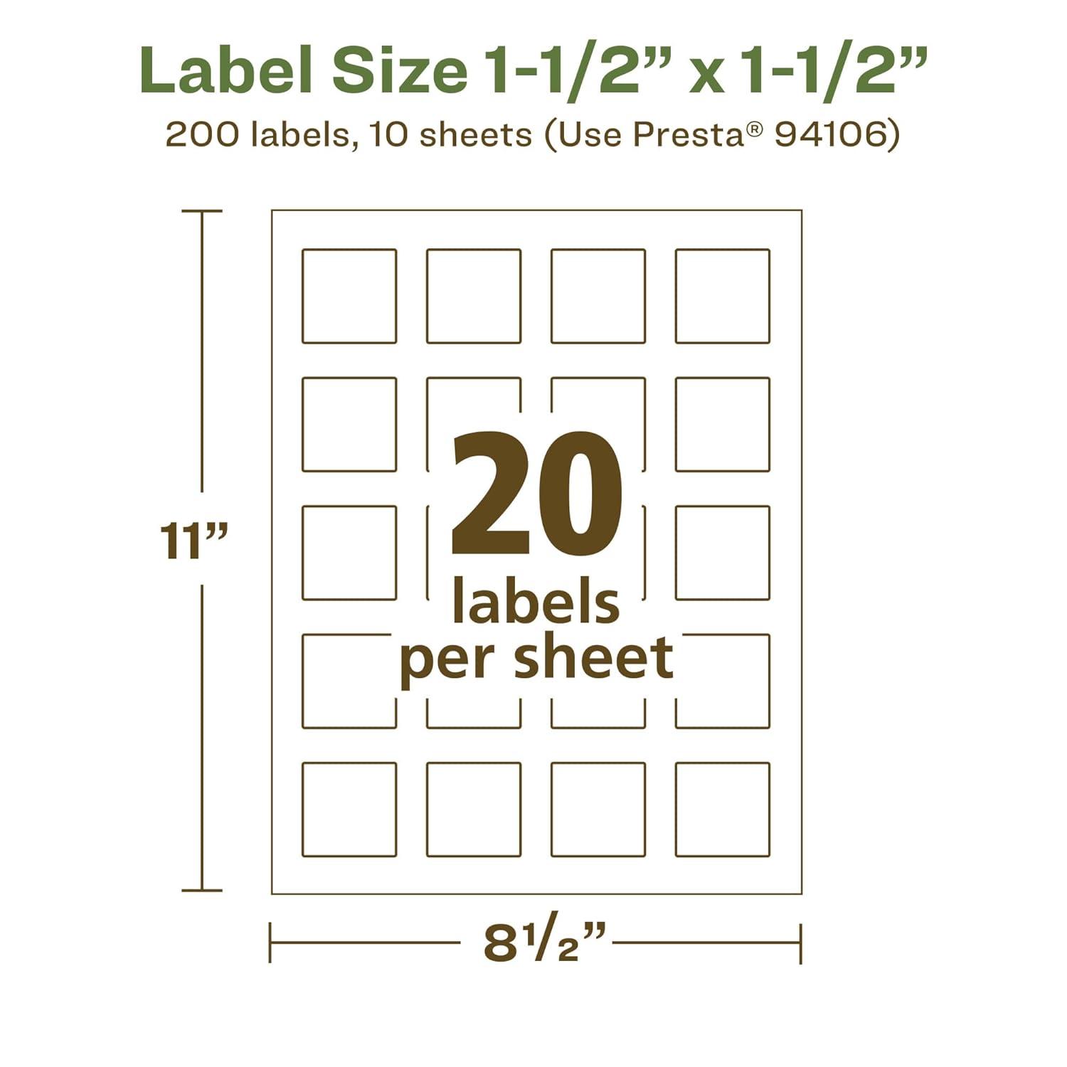 imageAvery EcoFriendly Matte White Recycled Square Labels 15quot x 15quot PrinttoTheEdge Matte White Labels Permanent Adhesive LaserInkjet Printable 200 Total200 labels