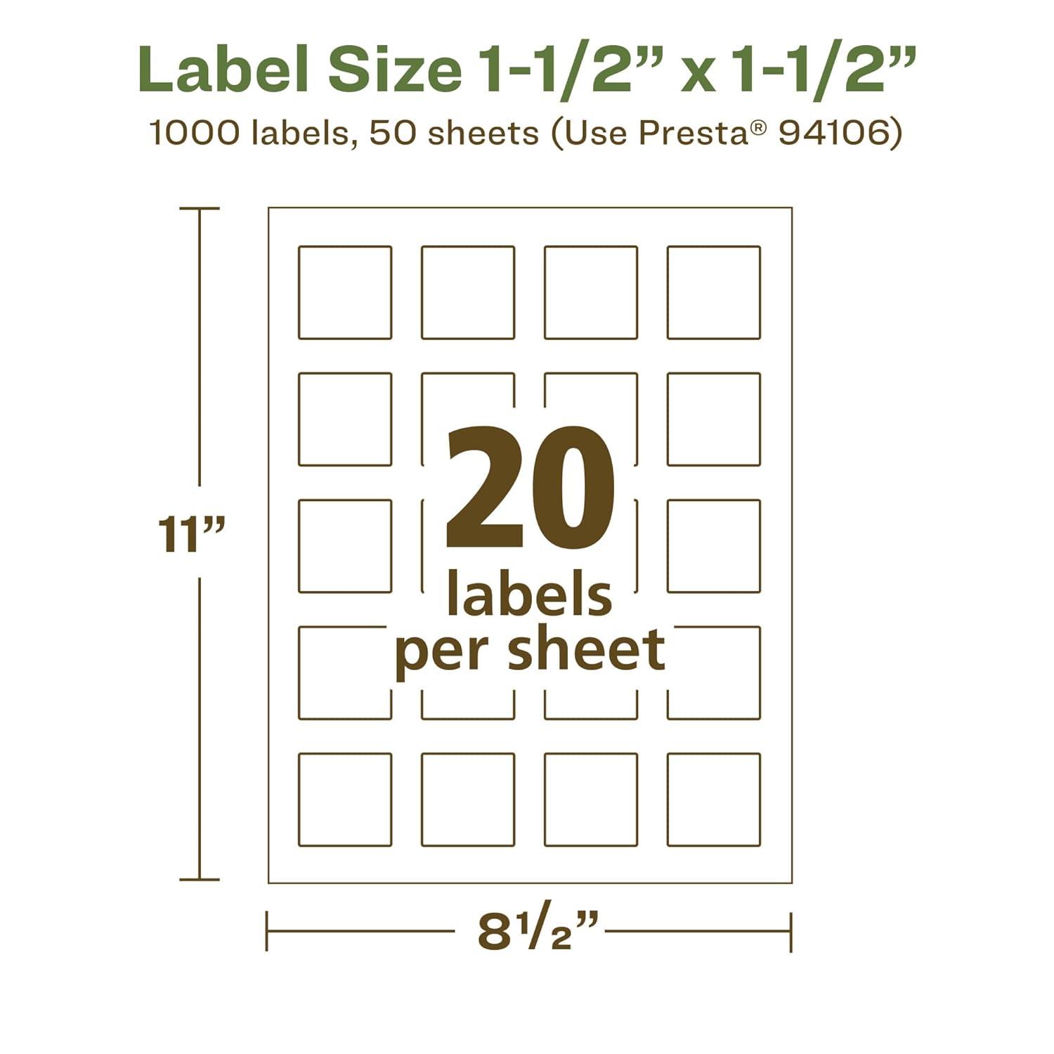 imageAvery EcoFriendly Matte White Recycled Square Labels 15quot x 15quot PrinttoTheEdge Matte White Labels Permanent Adhesive LaserInkjet Printable 200 Total1 000 labels