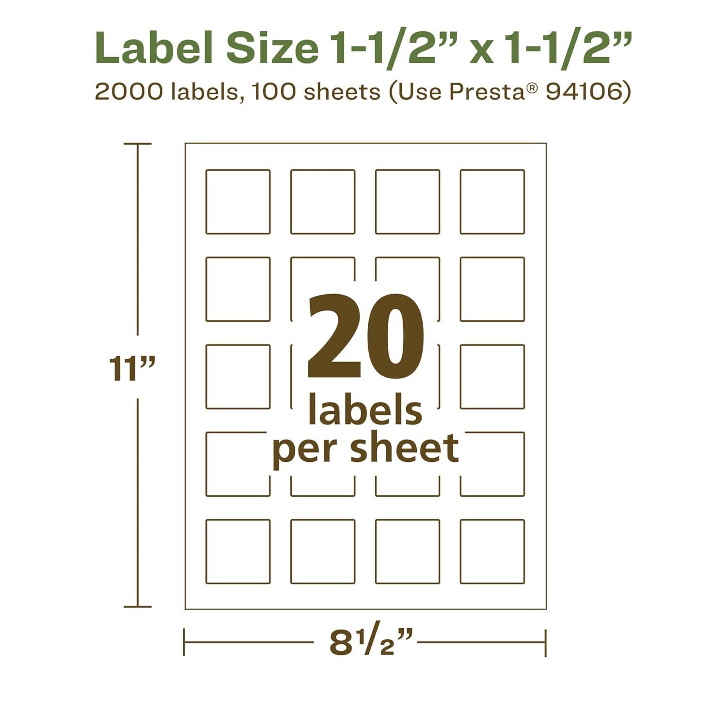 imageAvery EcoFriendly Matte White Recycled Square Labels 15quot x 15quot PrinttoTheEdge Matte White Labels Permanent Adhesive LaserInkjet Printable 200 Total2 000 labels
