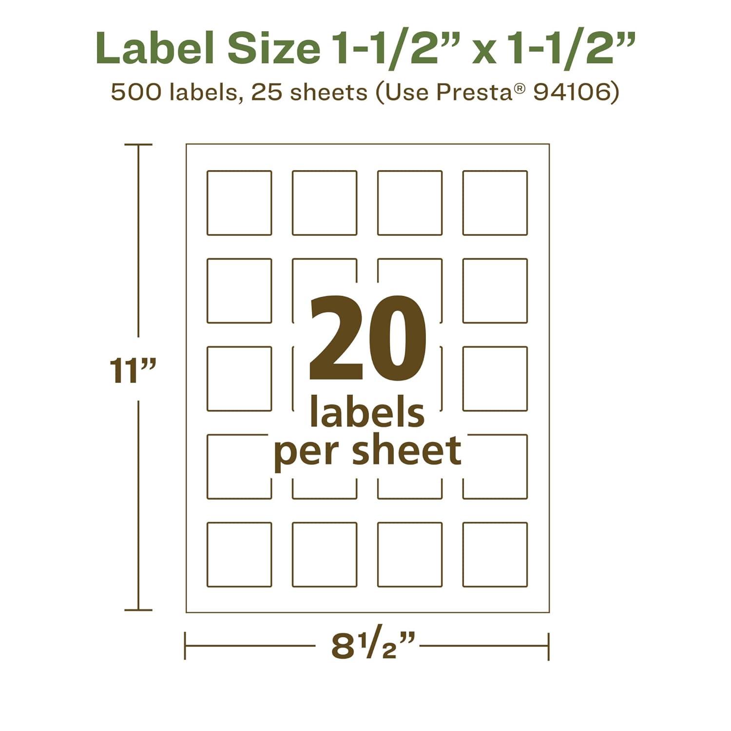 imageAvery EcoFriendly Matte White Recycled Square Labels 15quot x 15quot PrinttoTheEdge Matte White Labels Permanent Adhesive LaserInkjet Printable 200 Total500 labels