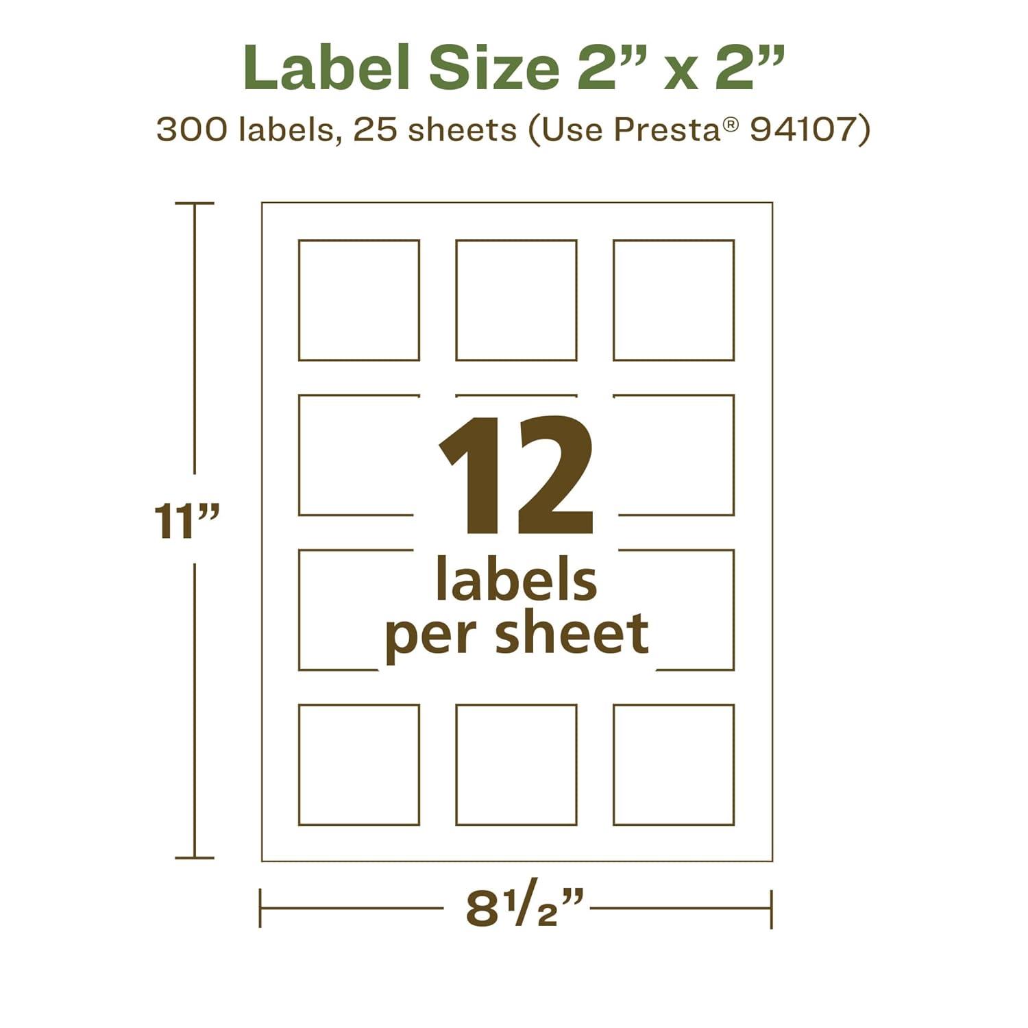 imageAvery EcoFriendly Matte White Recycled Square Labels 2quot x 2quot PrinttoTheEdge Matte White Labels Permanent Adhesive LaserInkjet Printable 300 Total300 labels