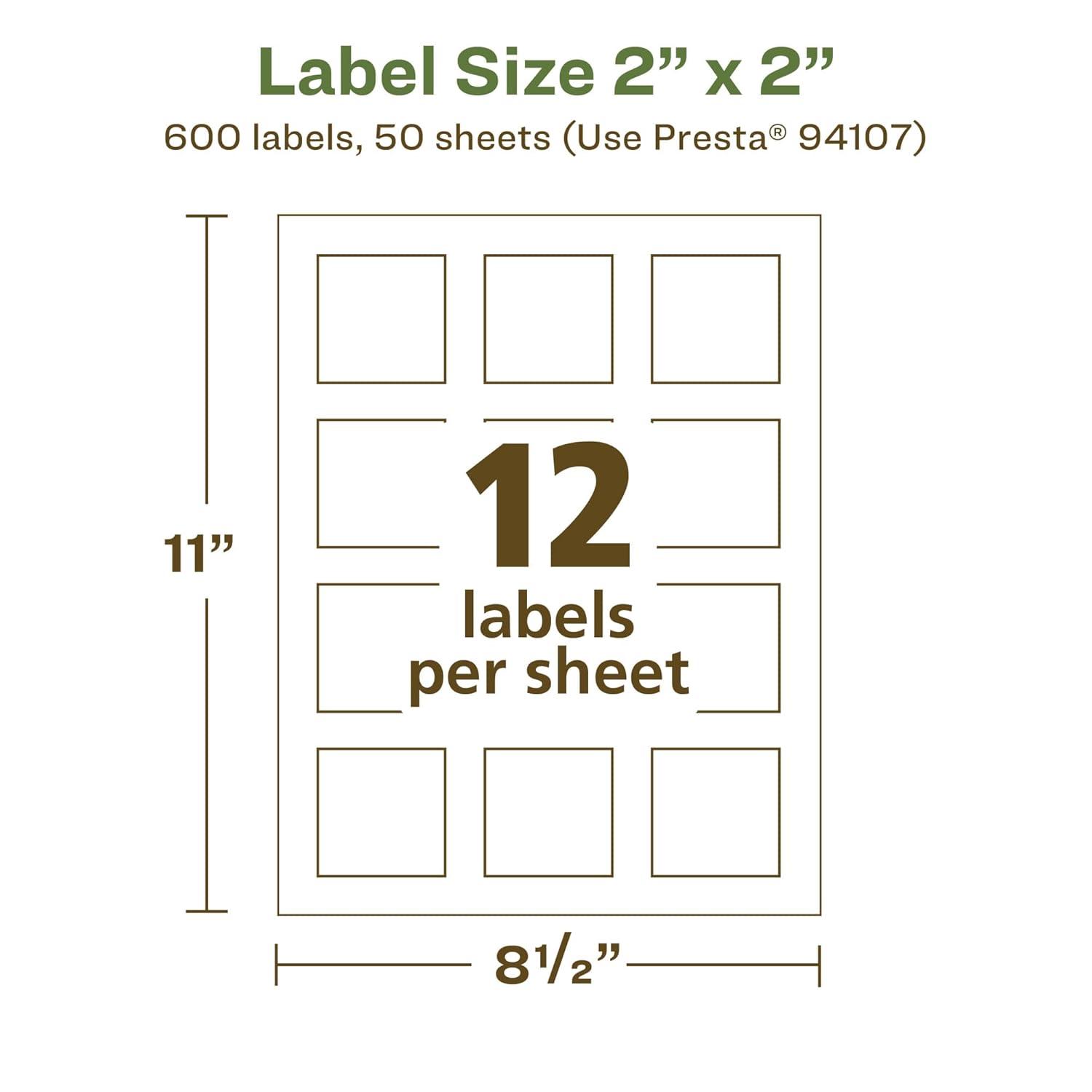 imageAvery EcoFriendly Matte White Recycled Square Labels 2quot x 2quot PrinttoTheEdge Matte White Labels Permanent Adhesive LaserInkjet Printable 300 Total600 labels