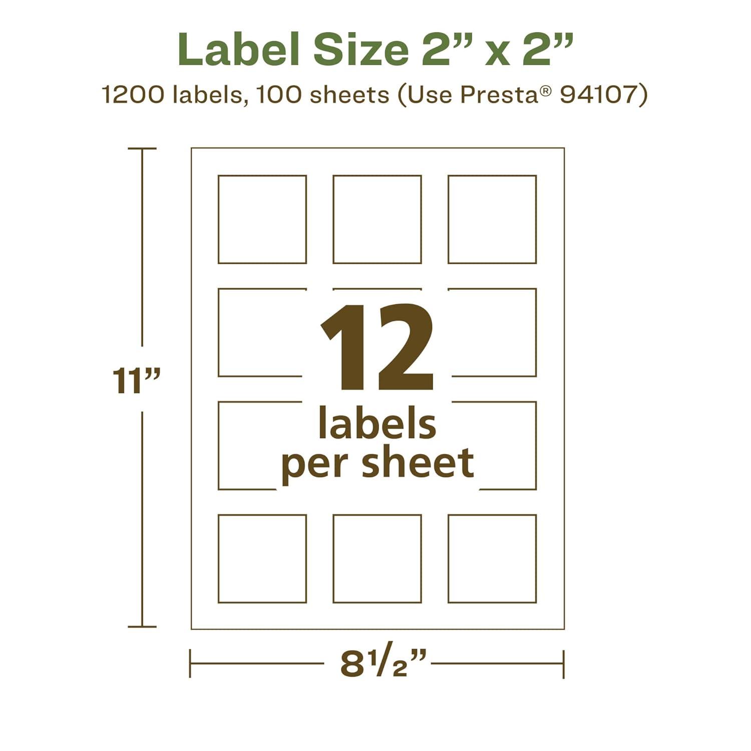 imageAvery EcoFriendly Matte White Recycled Square Labels 2quot x 2quot PrinttoTheEdge Matte White Labels Permanent Adhesive LaserInkjet Printable 300 Total1 200 labels