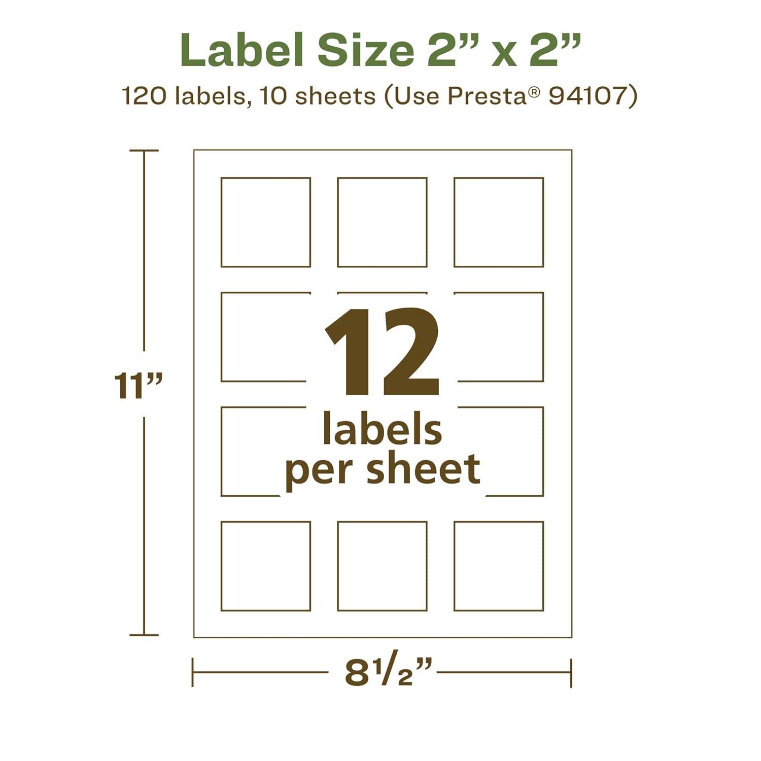 imageAvery EcoFriendly Matte White Recycled Square Labels 2quot x 2quot PrinttoTheEdge Matte White Labels Permanent Adhesive LaserInkjet Printable 300 Total120 labels