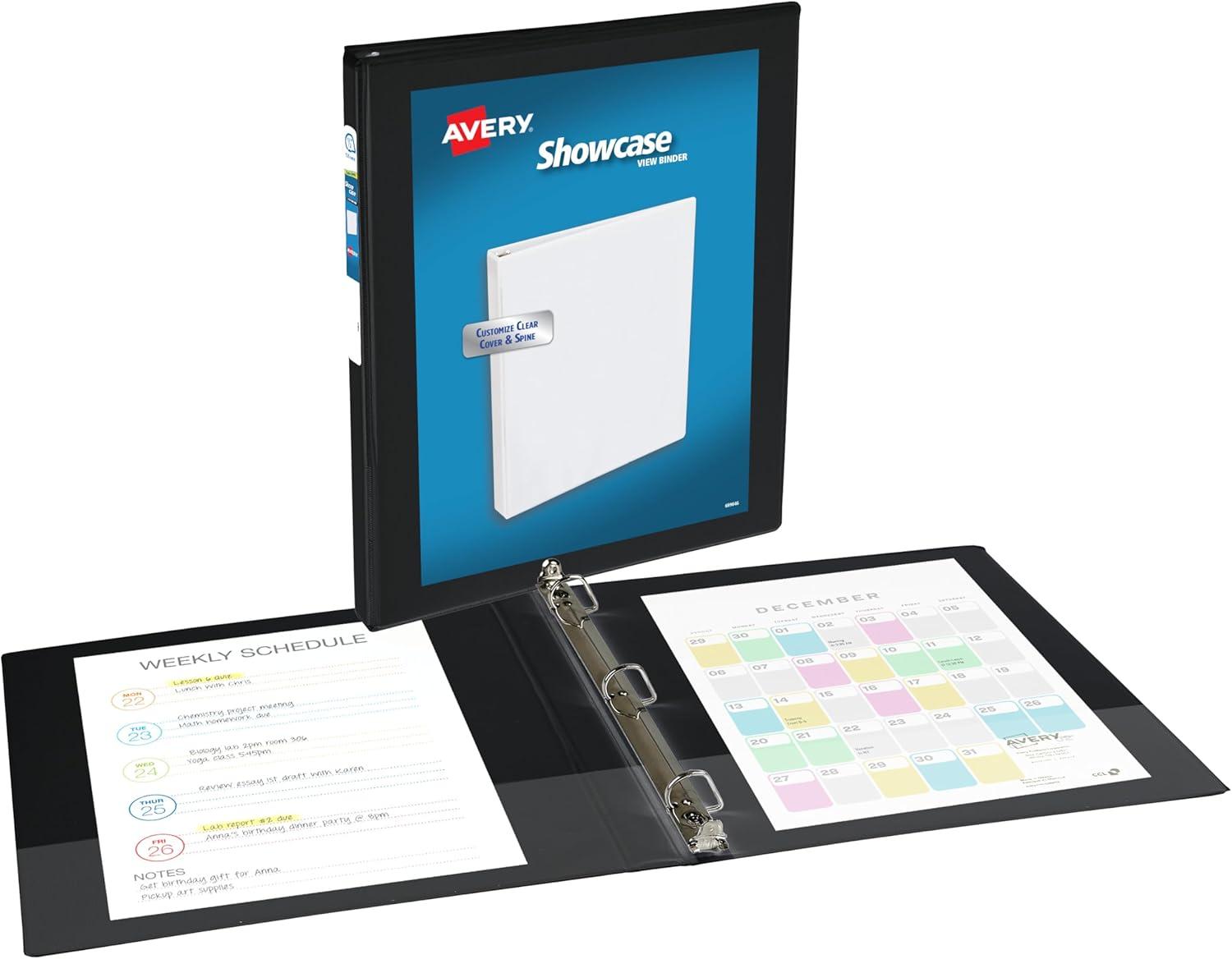 imageAvery Economy Showcase View 3 Ring Binders 15 Inch Slant Rings Black Binder Ideal for Organization Office Use 1965005