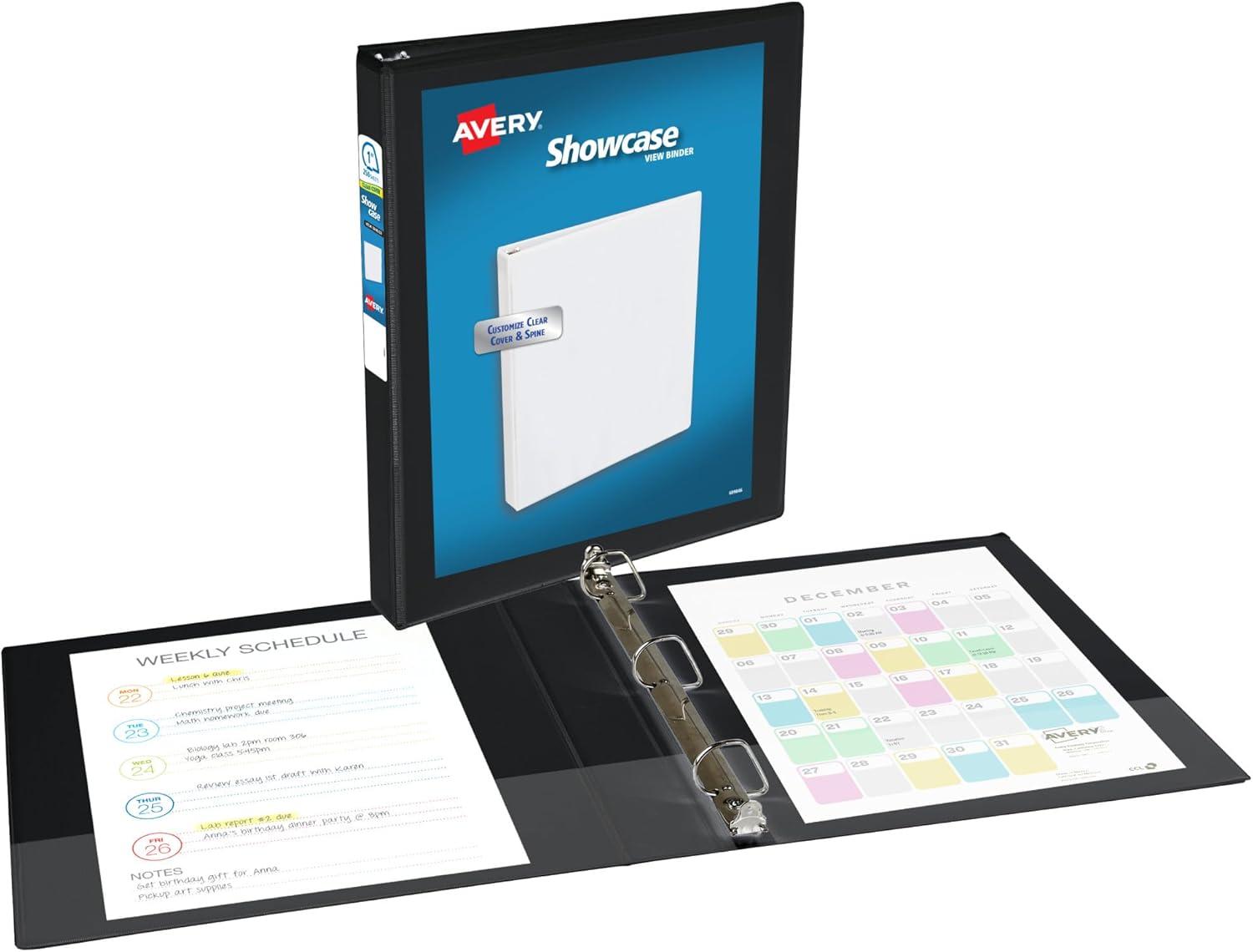imageAvery Economy Showcase View 3 Ring Binders 15 Inch Slant Rings Black Binder Ideal for Organization Office Use 196501