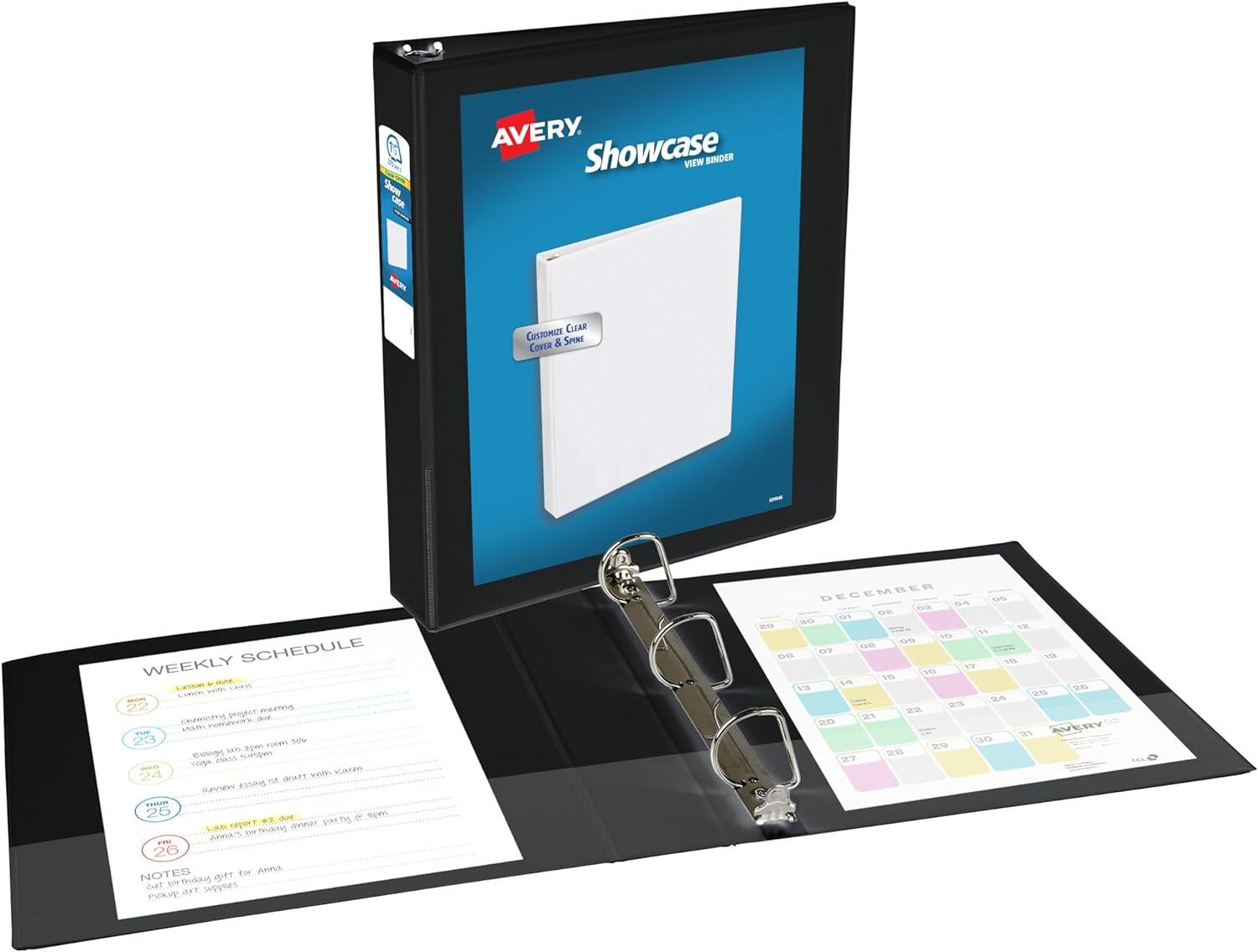 imageAvery Economy Showcase View 3 Ring Binders 15 Inch Slant Rings Black Binder Ideal for Organization Office Use 1965015